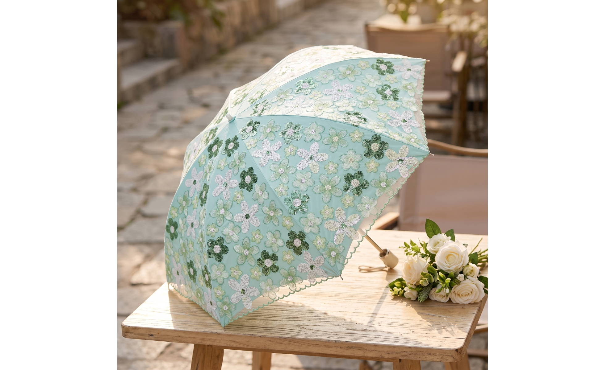 Brautschirm faltbar Spitzenschirm romantisch für Hochzeit, Fotoshooting, Bräute