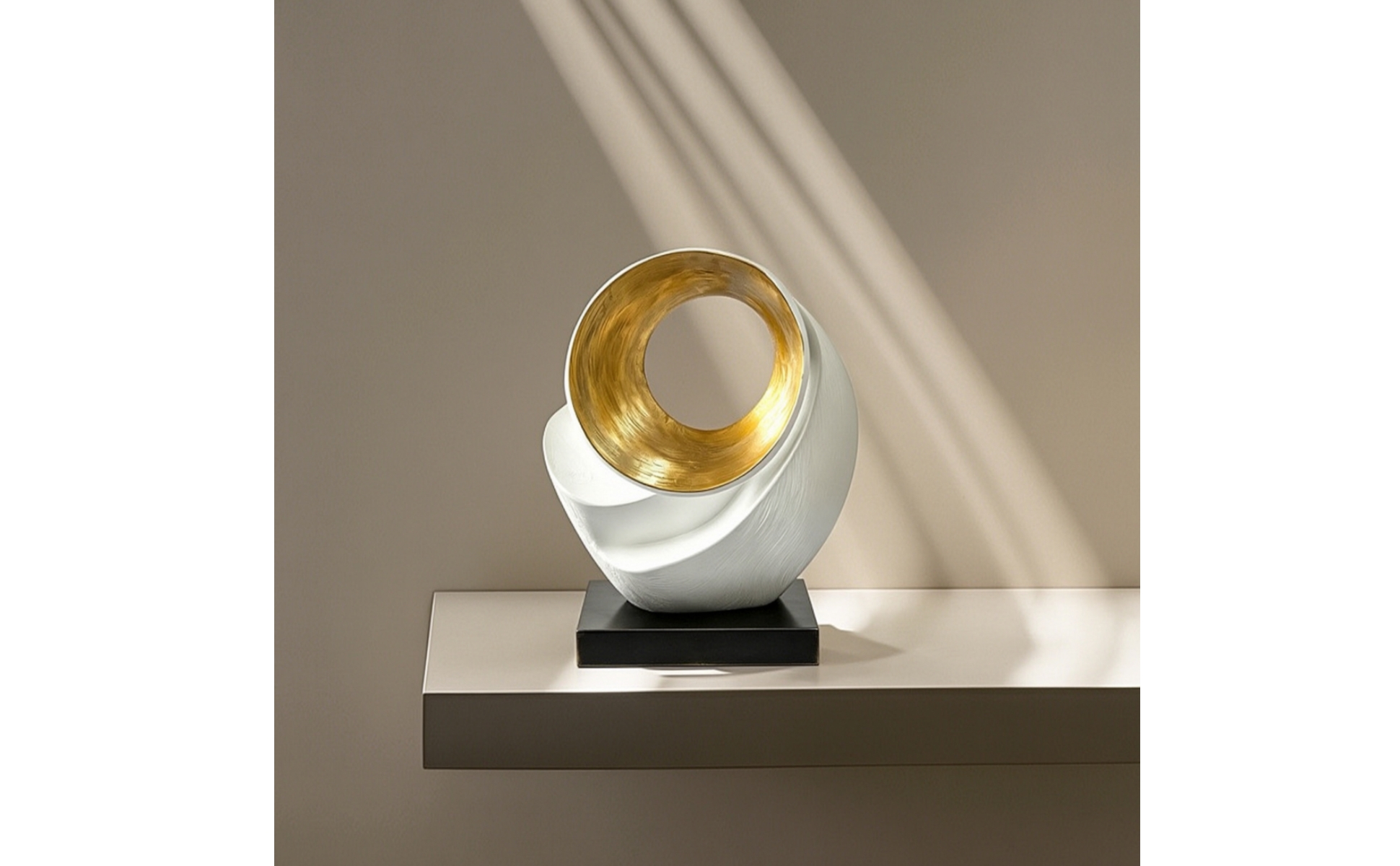 Skulptur mit Kreis Weiß Gold Ringskulptur Abstrakt für Wohnzimmer, Regal
