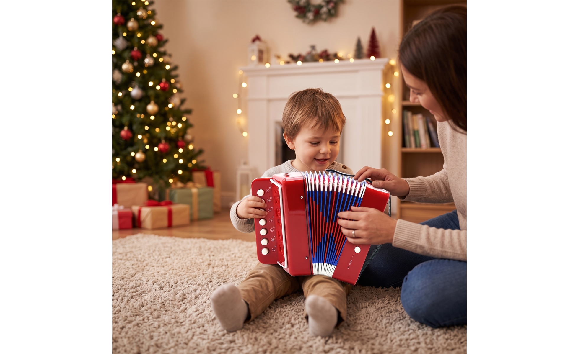 Toy Accordion 7-Key Kids Accordion 2-Bass for Music Lessons, Beginners