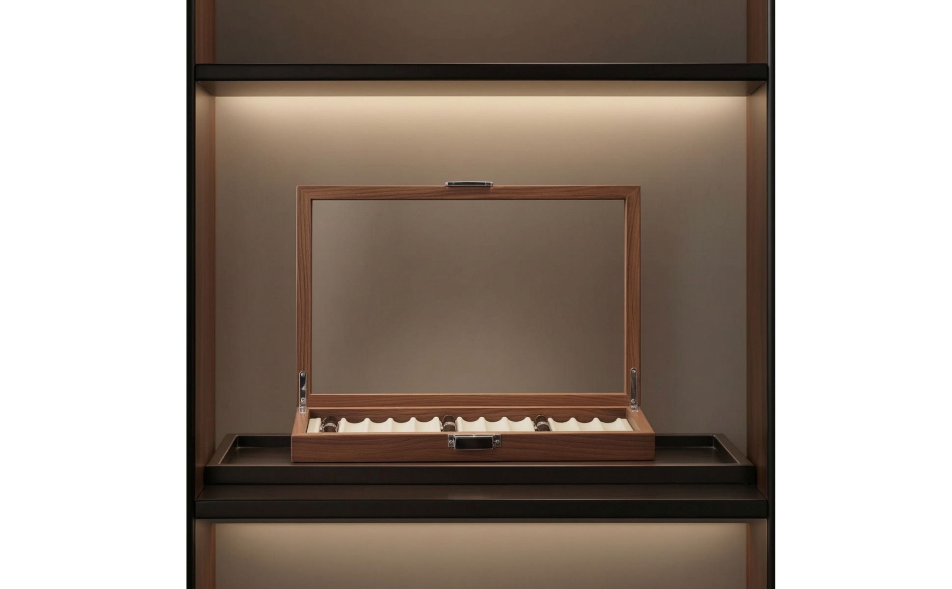 Wooden Pen Box with Glass Lid Executive Wood Pen Display Box Lined for Desktop