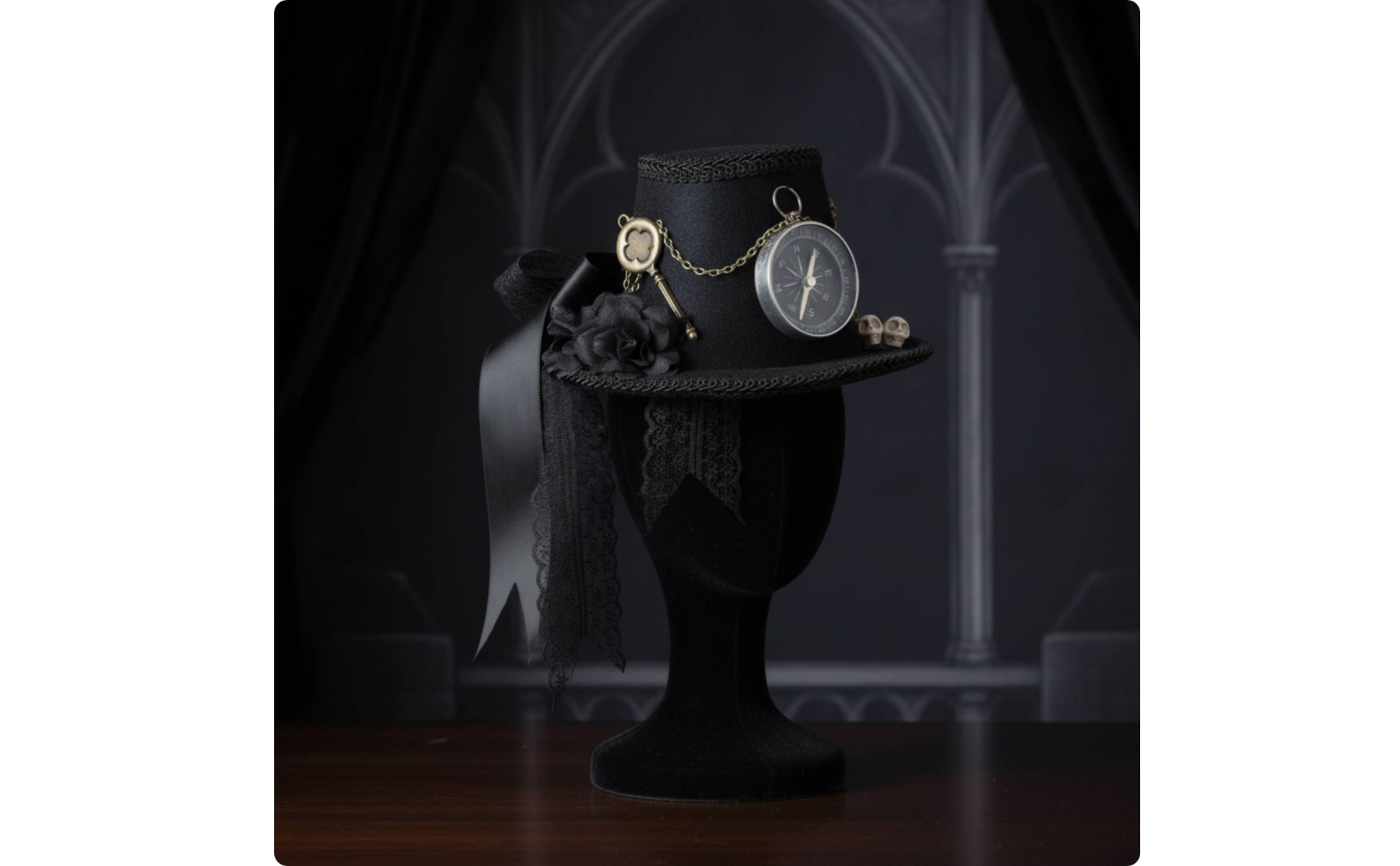 Steampunk-Hut mit Haarklammern schwarz Gothic-Zylinder mit Spitze viktorianisch