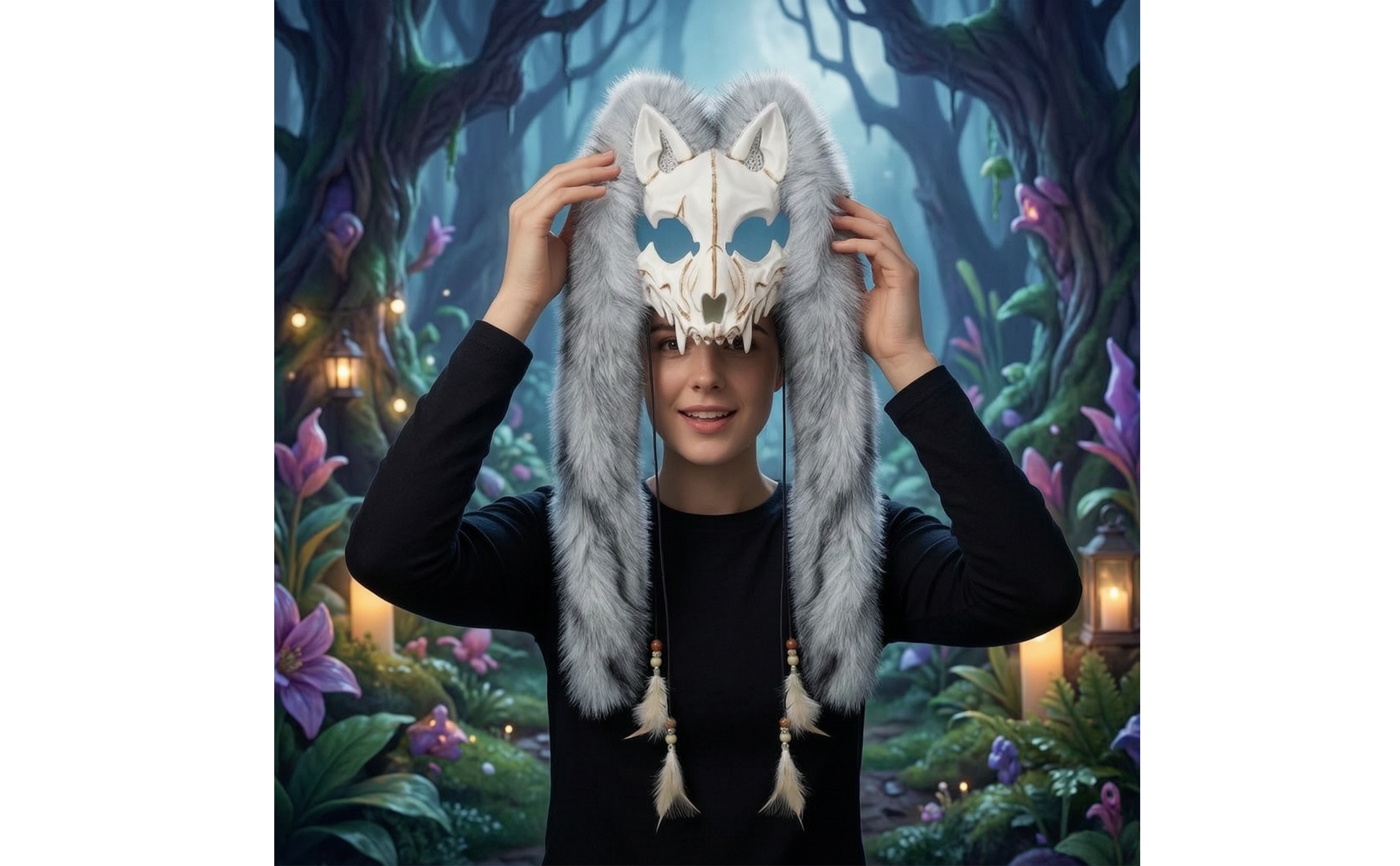 Animal Skull Headpiece Faux Wolf Skull Headpiece Realistic for Photoshoots
