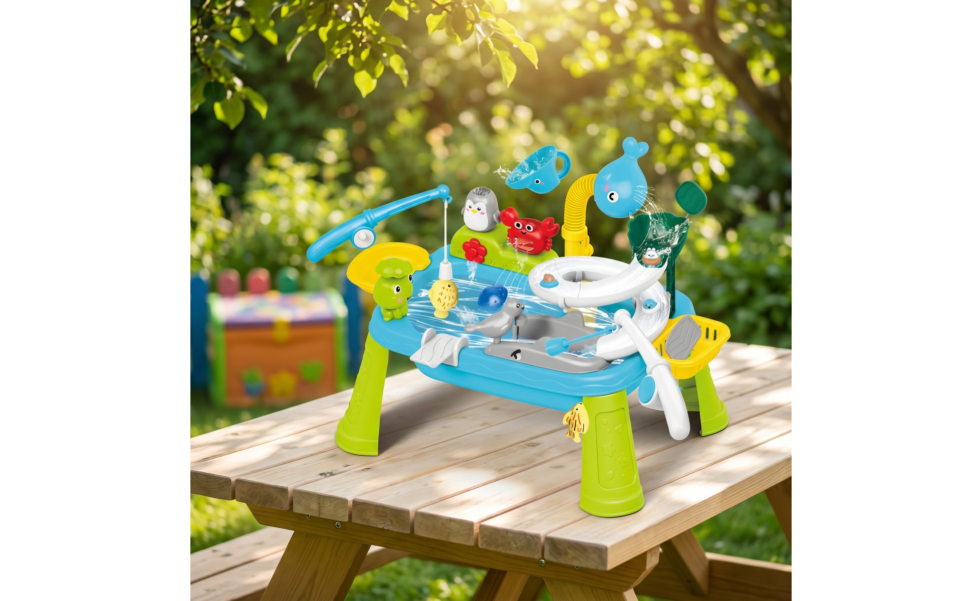 Water Play Table Summer Sensory Table with Hand Pump Interactive for Toddlers