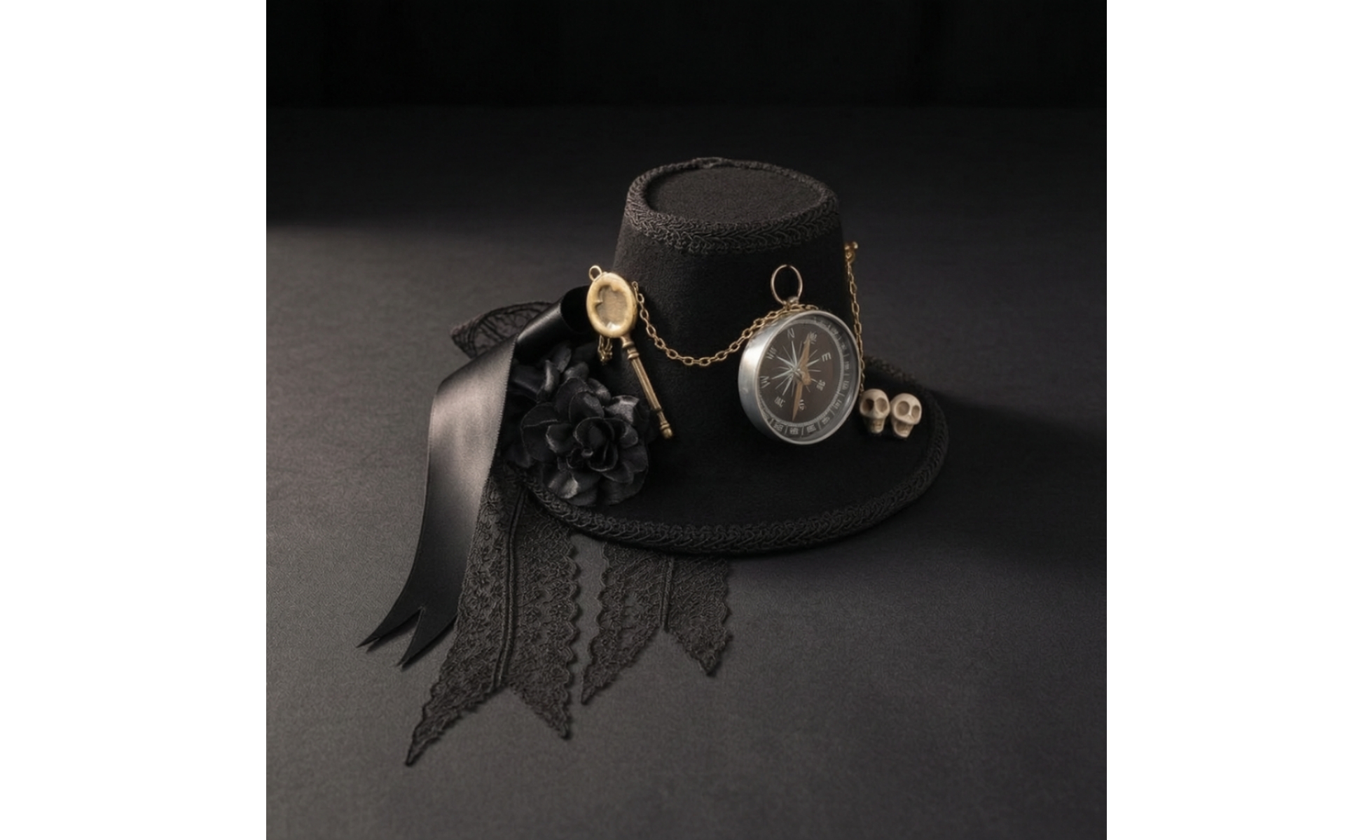 Steampunk-Hut mit Haarklammern schwarz Gothic-Zylinder mit Spitze viktorianisch