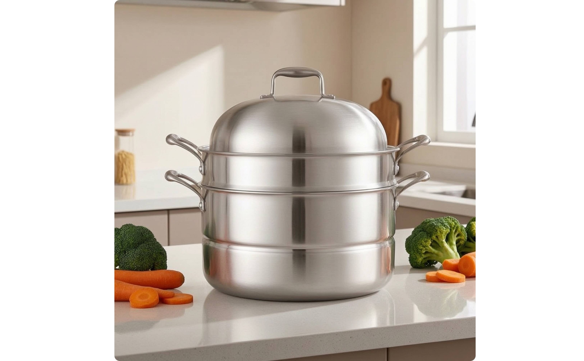 Steamer Pot Stainless Steel Steamer Pot with Lid 3-Layer for Kitchen, Home Cooks