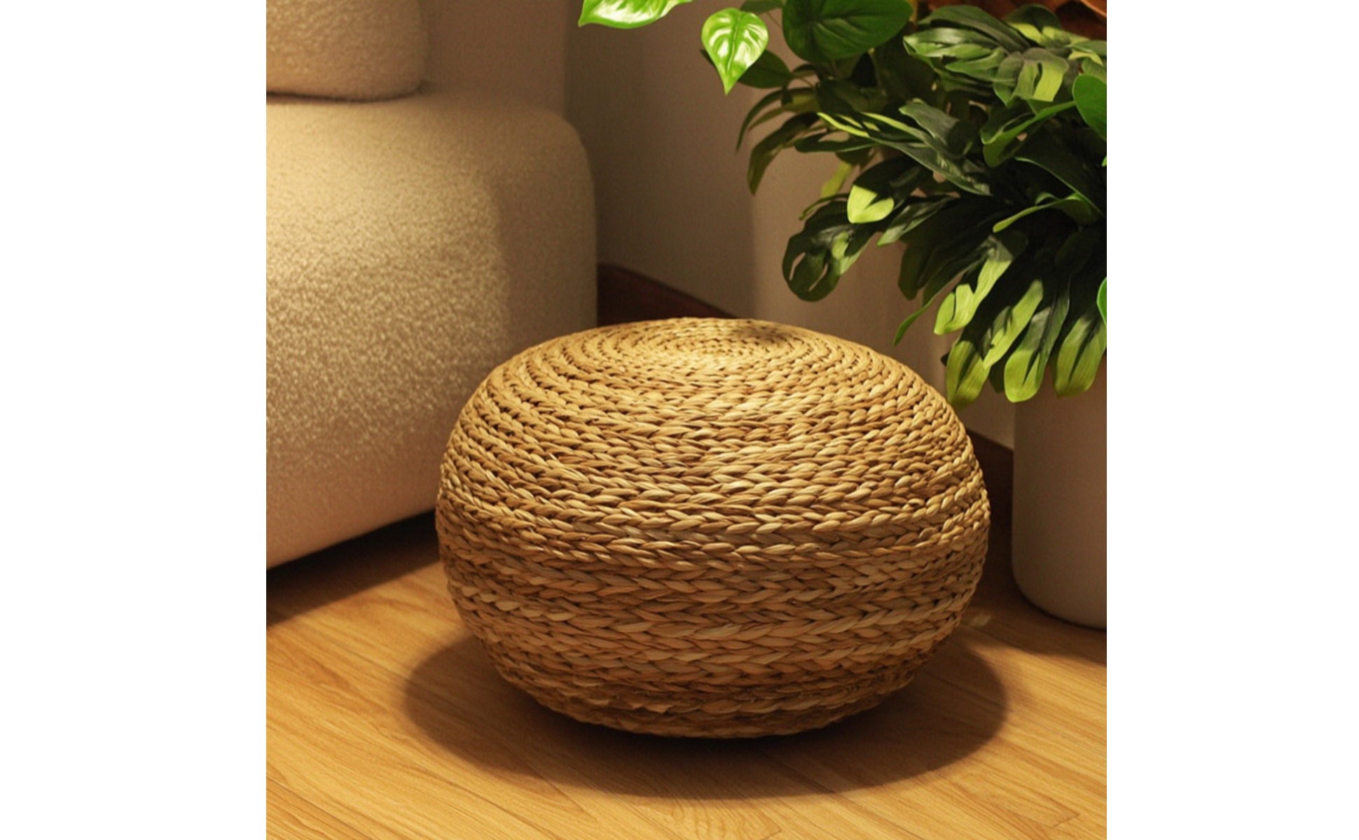 Woven Stool Natural Fiber Pouf Braided for Living Room, Dressing Area