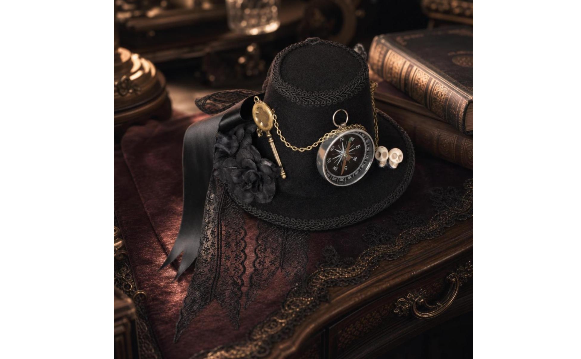 Steampunk-Hut mit Haarklammern schwarz Gothic-Zylinder mit Spitze viktorianisch