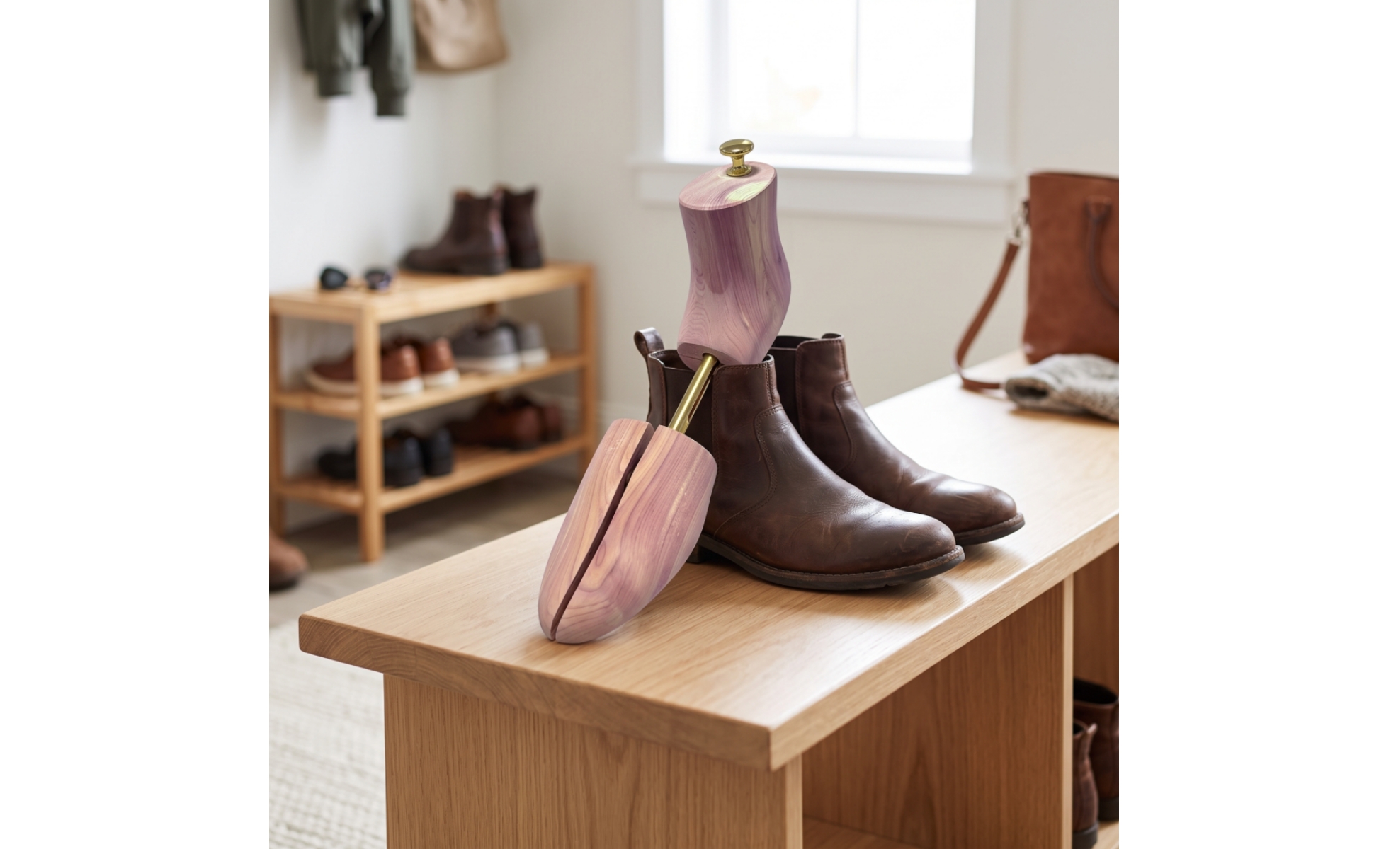 Cedar Boot Tree Fragrant Shoe Tree with Metal Rod for Closet Storage