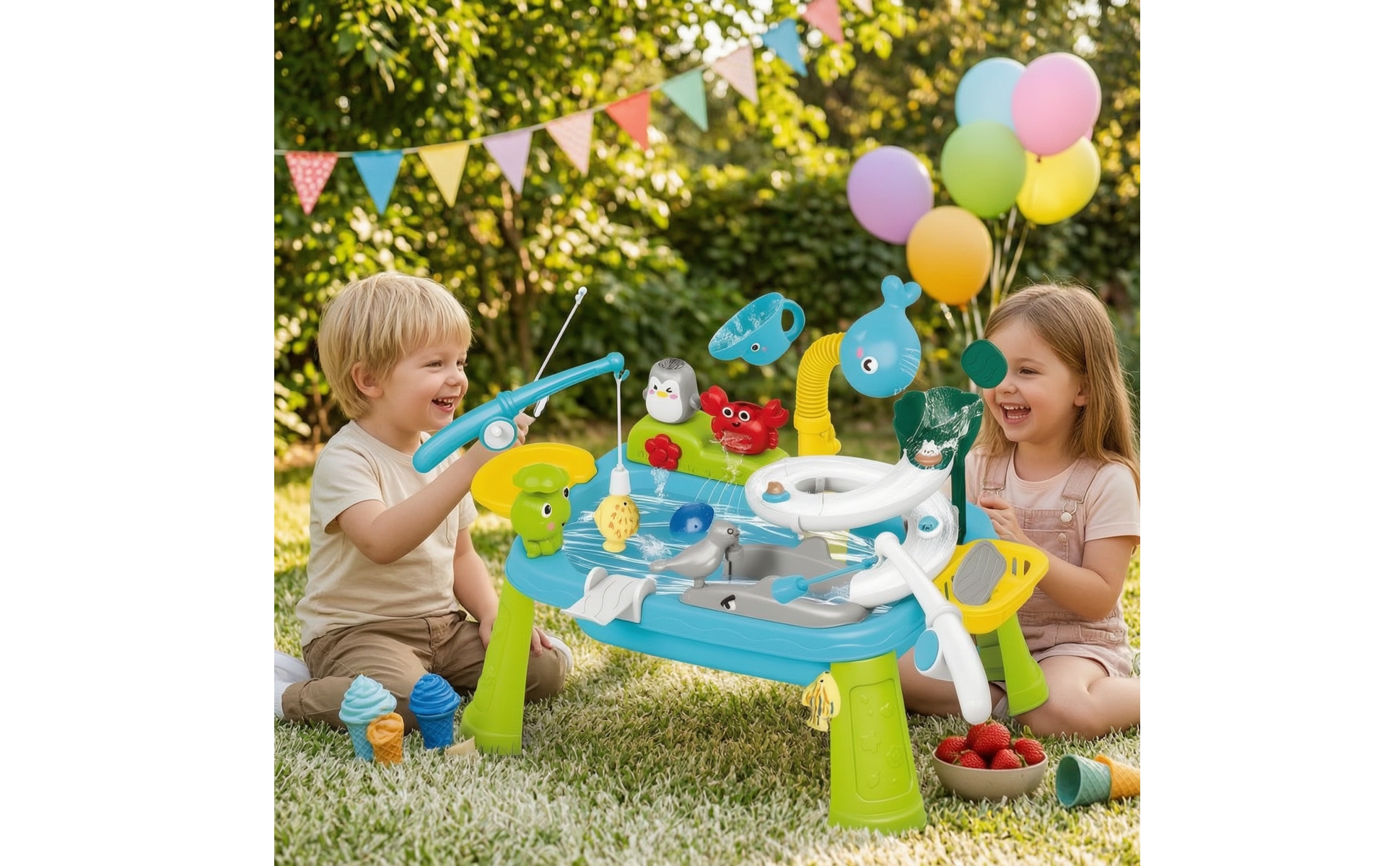 Water Play Table Summer Sensory Table with Hand Pump Interactive for Toddlers