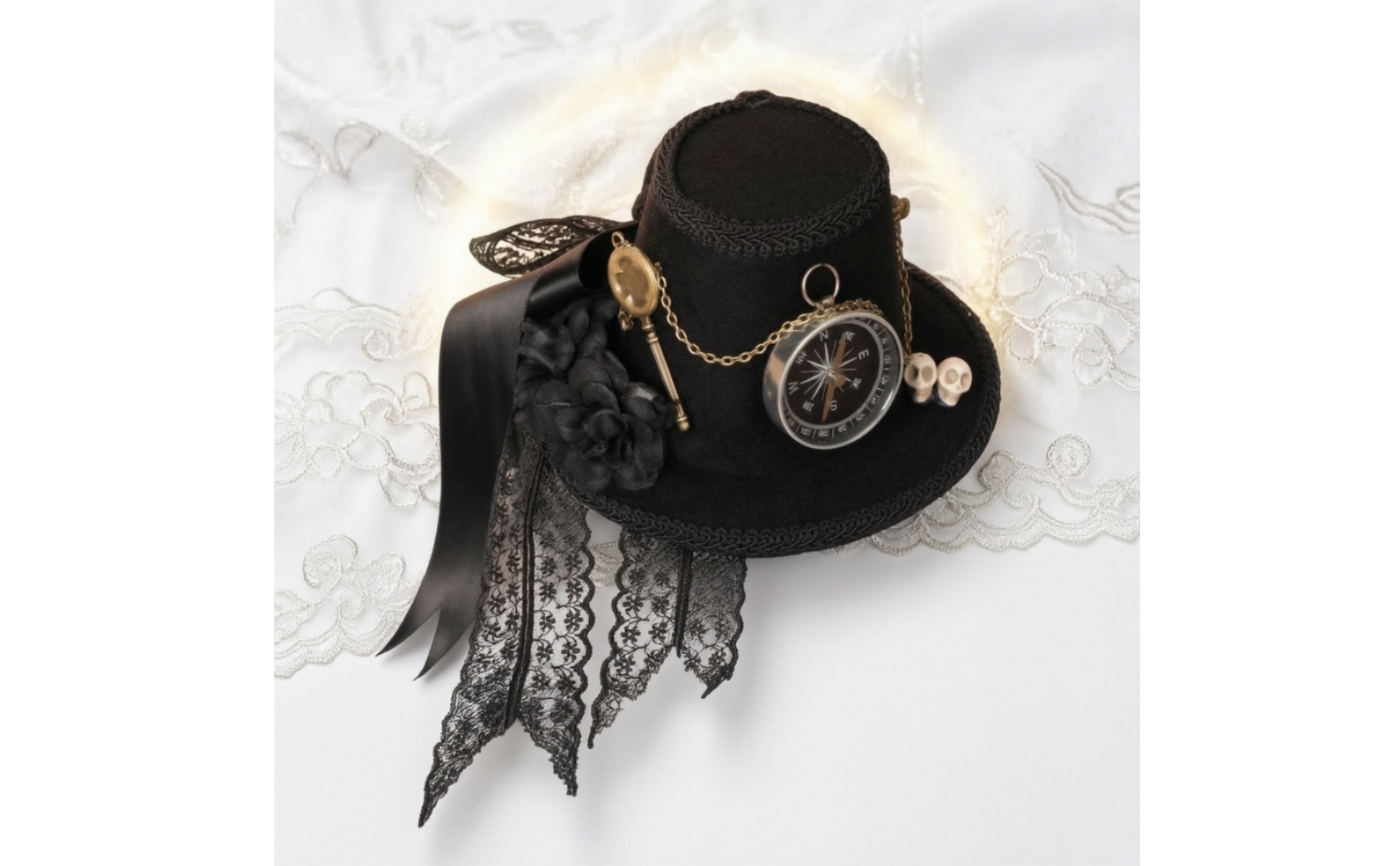 Steampunk-Hut mit Haarklammern schwarz Gothic-Zylinder mit Spitze viktorianisch