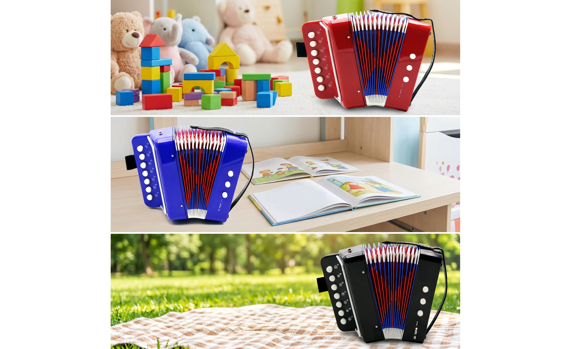 Toy Accordion 7-Key Kids Accordion 2-Bass for Music Lessons, Beginners