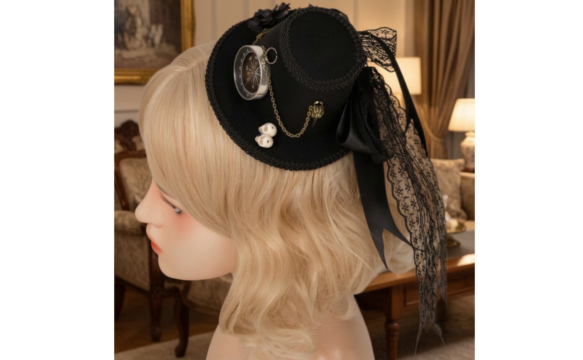 Steampunk-Hut mit Haarklammern schwarz Gothic-Zylinder mit Spitze viktorianisch