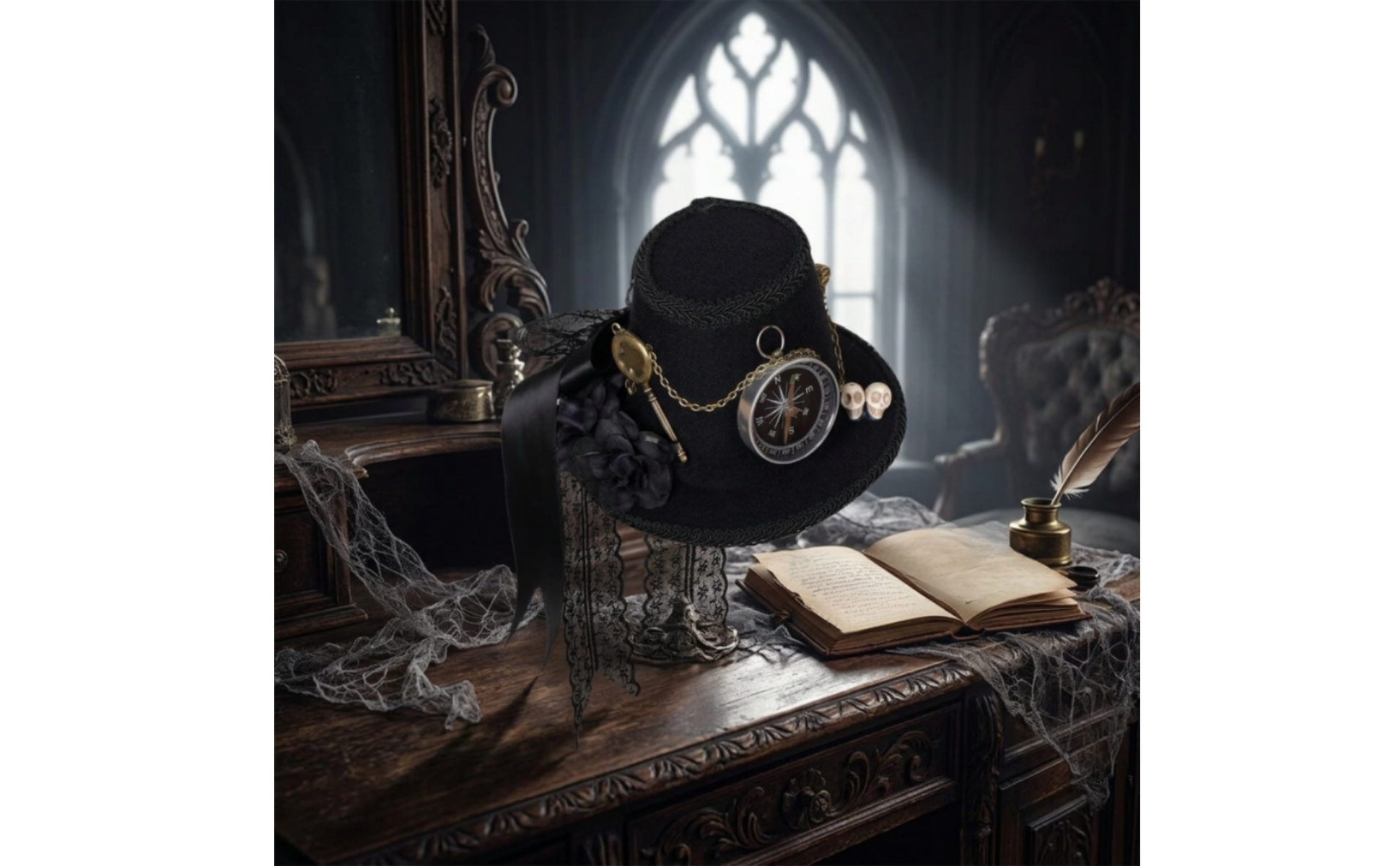 Steampunk-Hut mit Haarklammern schwarz Gothic-Zylinder mit Spitze viktorianisch