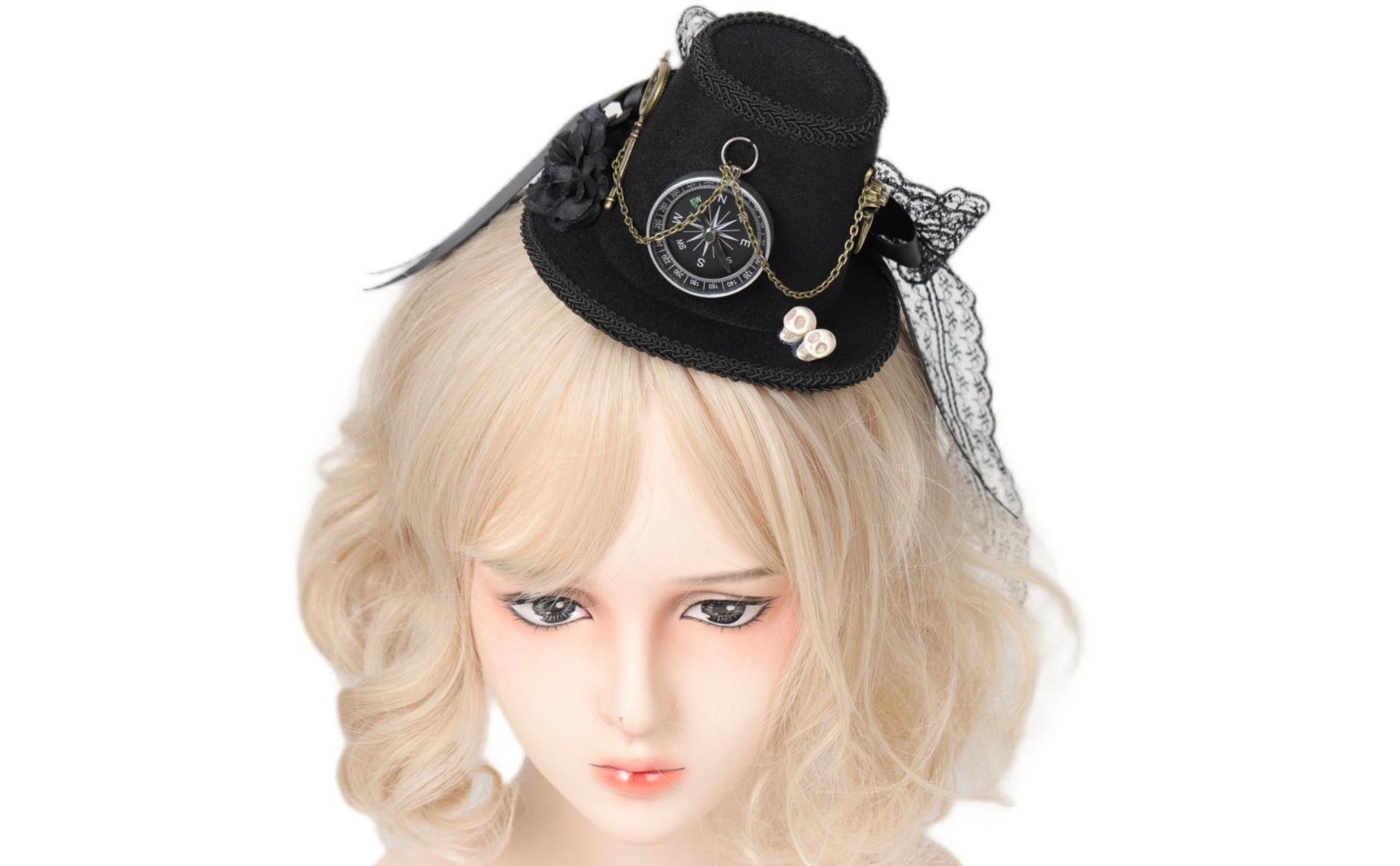 Steampunk-Hut mit Haarklammern schwarz Gothic-Zylinder mit Spitze viktorianisch