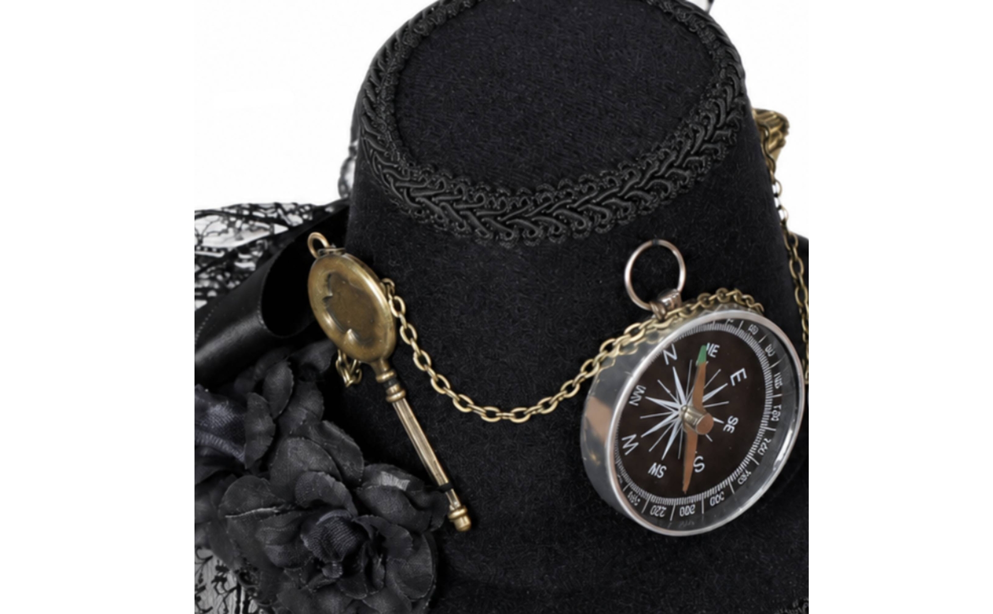 Steampunk-Hut mit Haarklammern schwarz Gothic-Zylinder mit Spitze viktorianisch