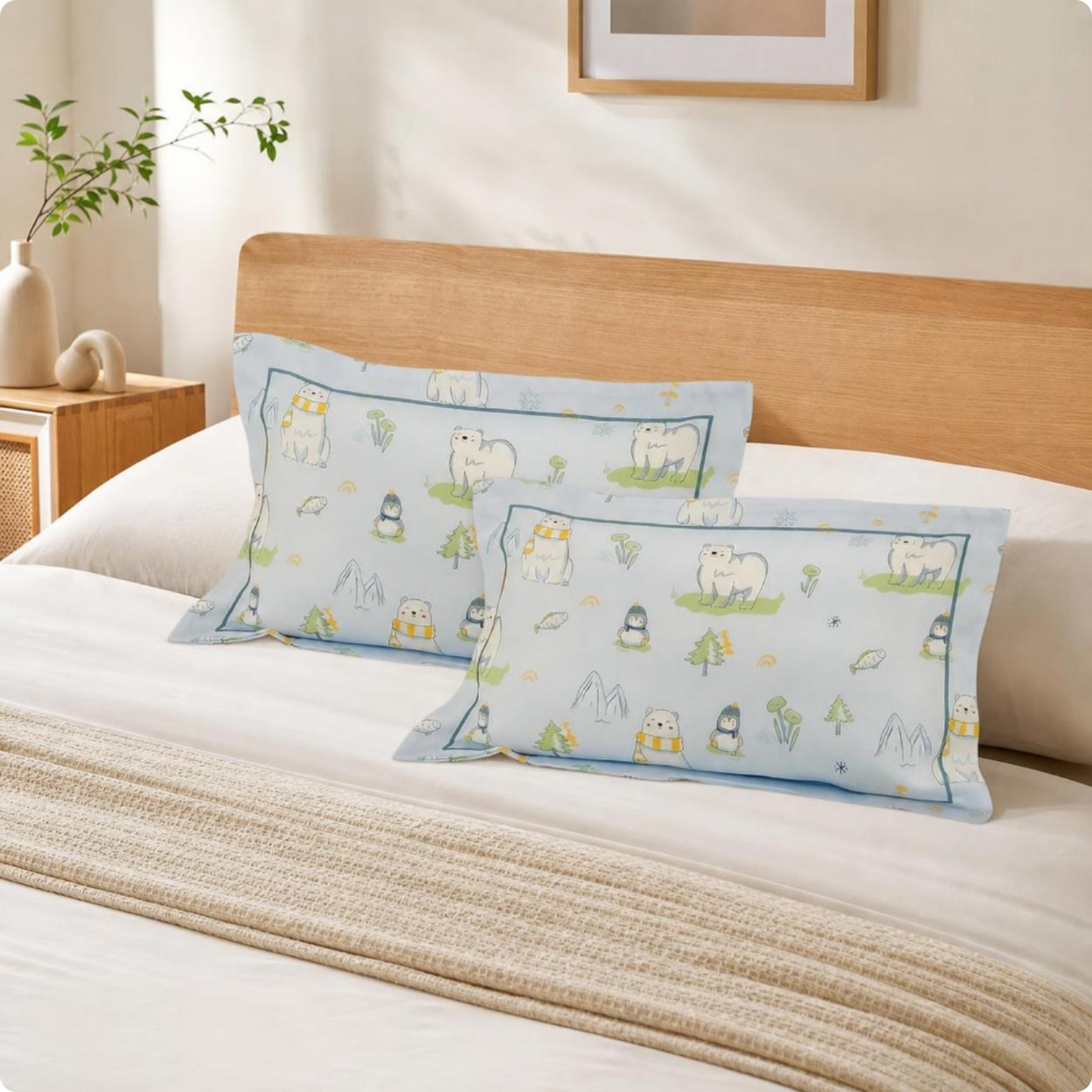 2 Pieces Pillowcases with Contrasting Trim Lyocell Pillow Case Smooth for