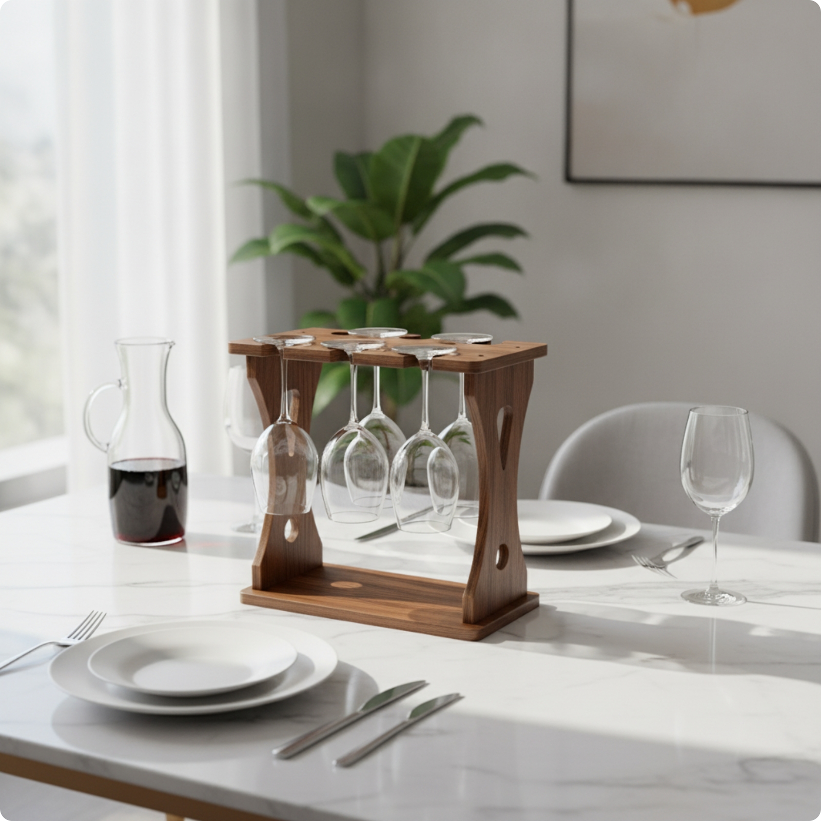 Tabletop Wine Glass Rack Compact Stemware Holder with Wooden Base Single-Tier
