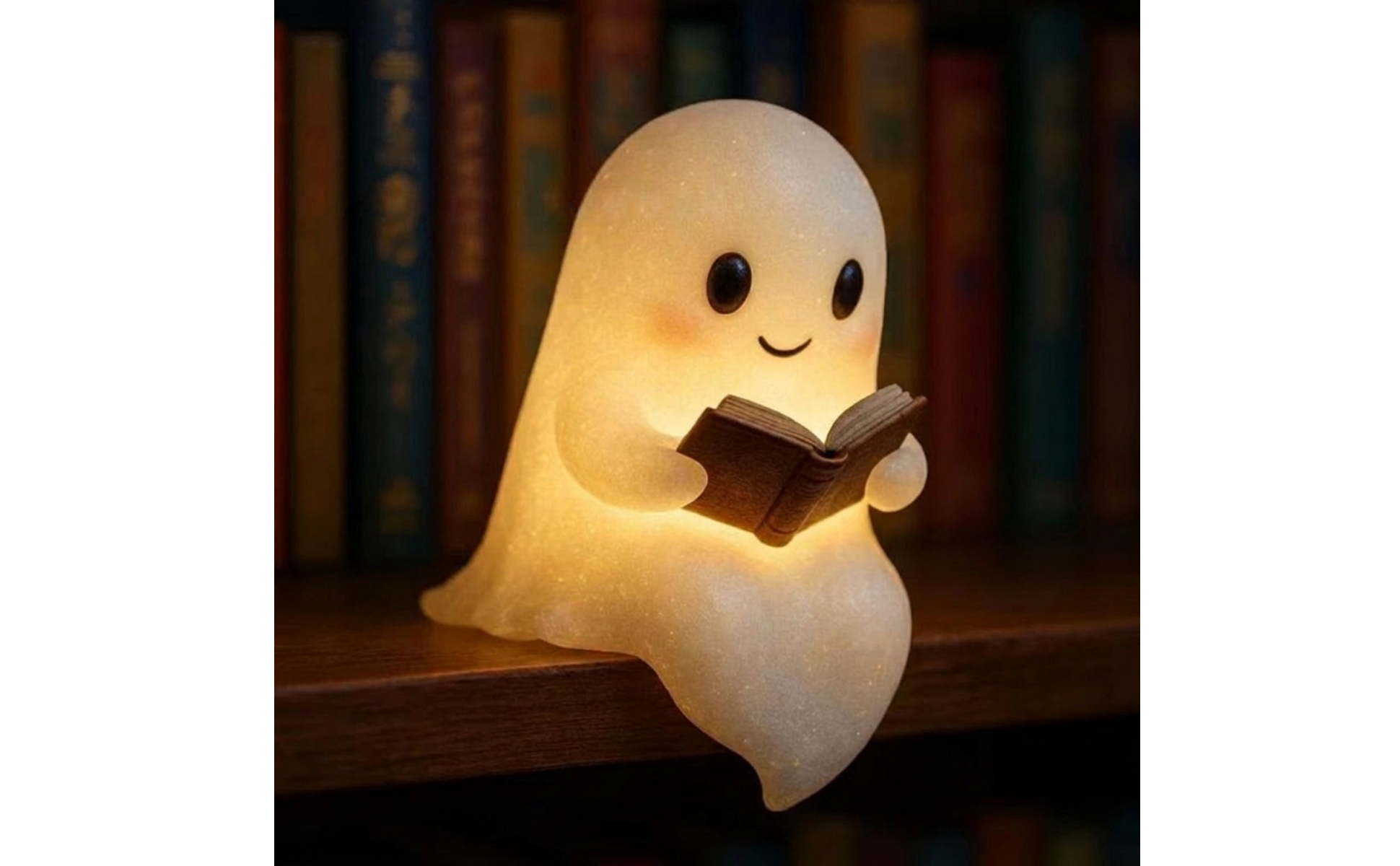 Ghost Night Light with Book Cute Ghost Reading Book Lamp Adorable for Bookshelf