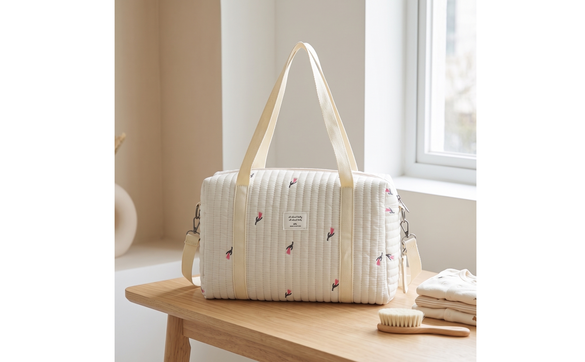 Padded Diaper Tote Soft Quilted Baby Bag Multiple Pockets for Stroller, Parents