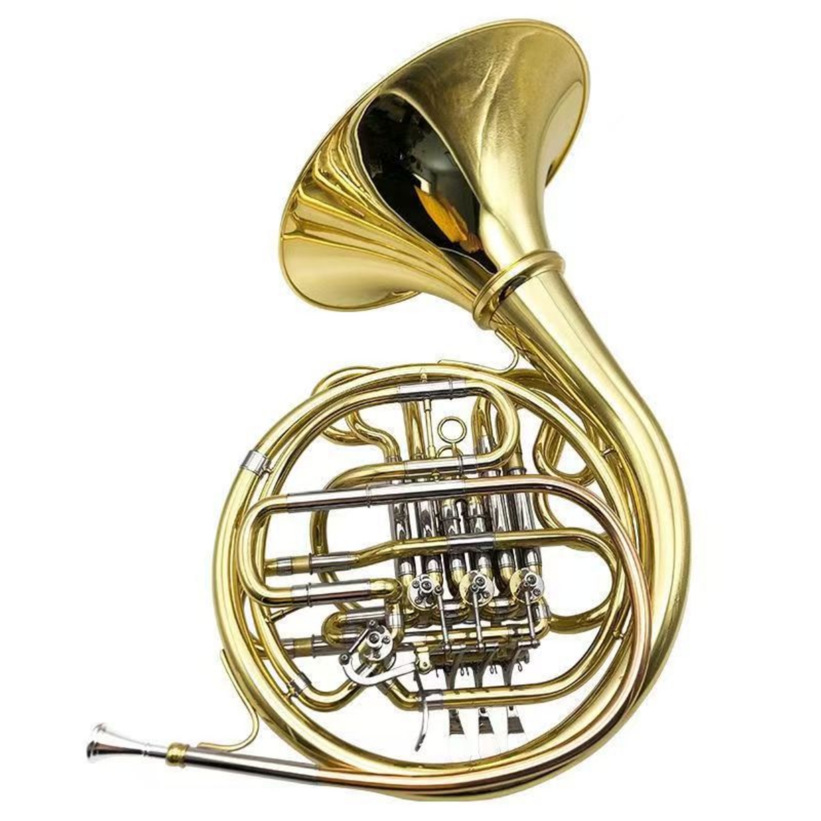 French Brass Instrument with Rotary Valves Orchestra Brass Instrument Polished