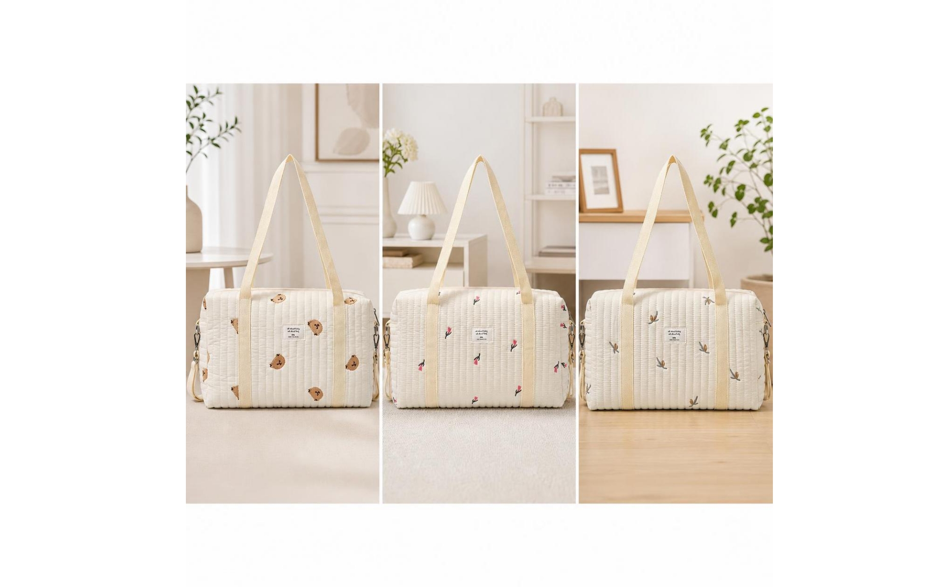 Padded Diaper Tote Soft Quilted Baby Bag Multiple Pockets for Stroller, Parents