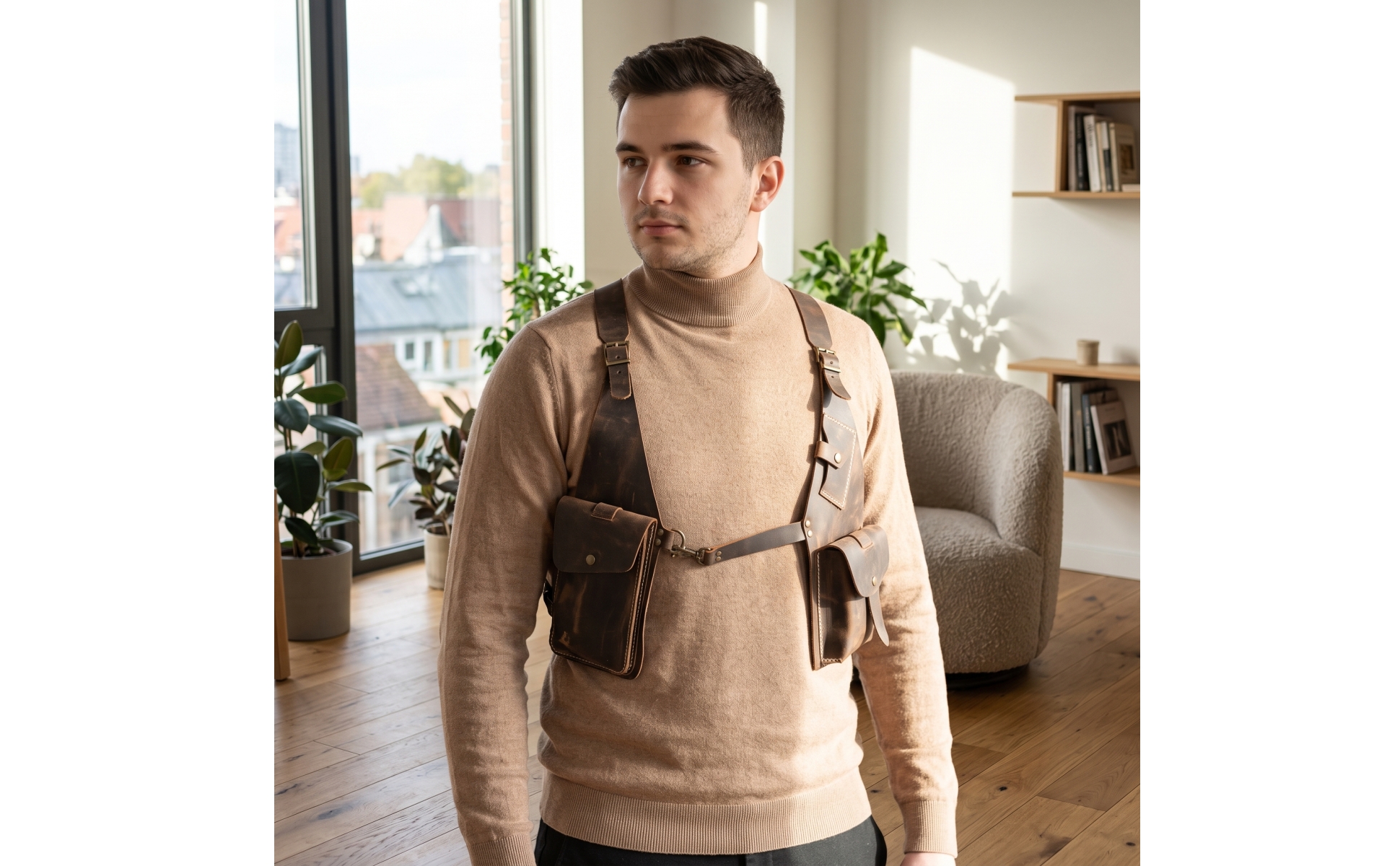 Crossbody Bag with Adjustable Strap Vintage Leather Underarm Bag for Streetwear