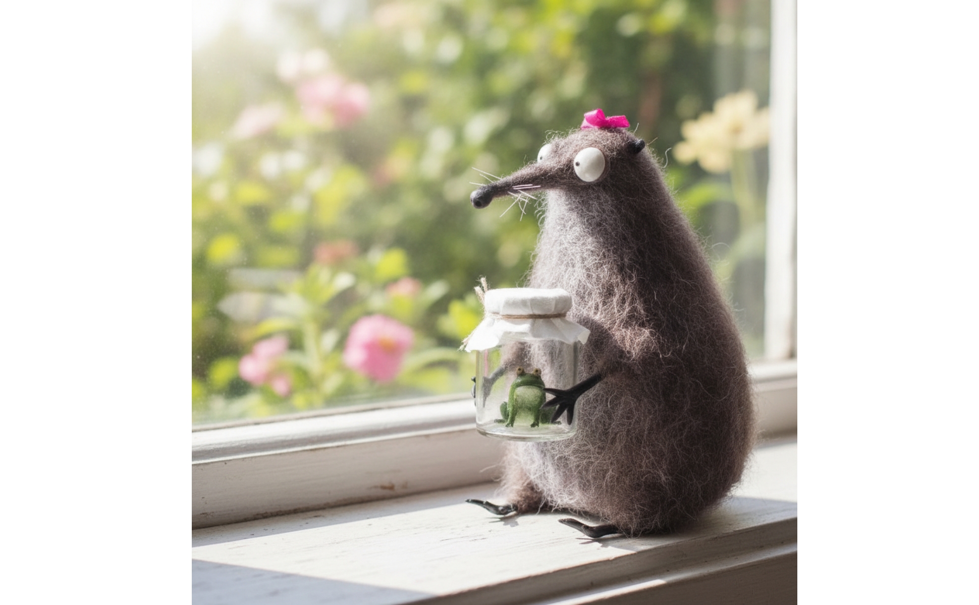 Felt Figurine with Jar Needle-Felted Felt Animal Figurine Handmade for Shelf