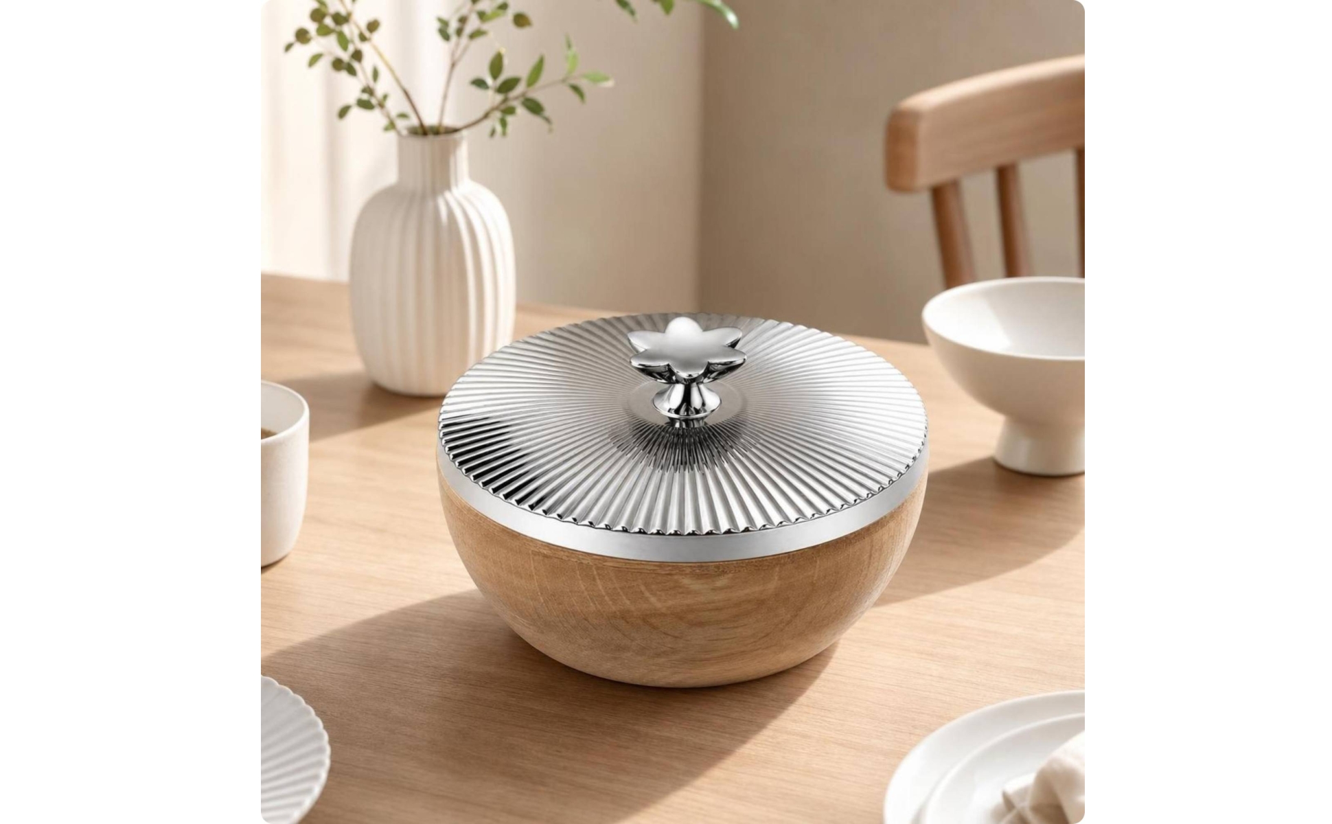 Snack Bowl with Lid Wood-Grain Storage Container with Lid Decorative