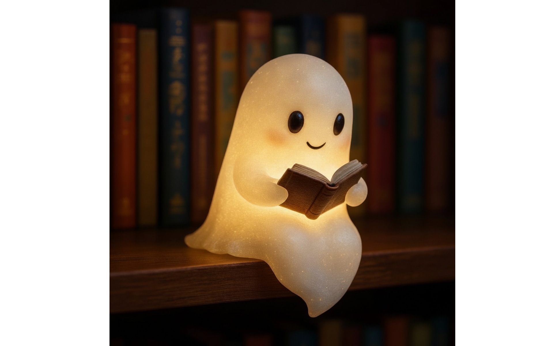 Ghost Night Light with Book Cute Ghost Reading Book Lamp Adorable for Bookshelf