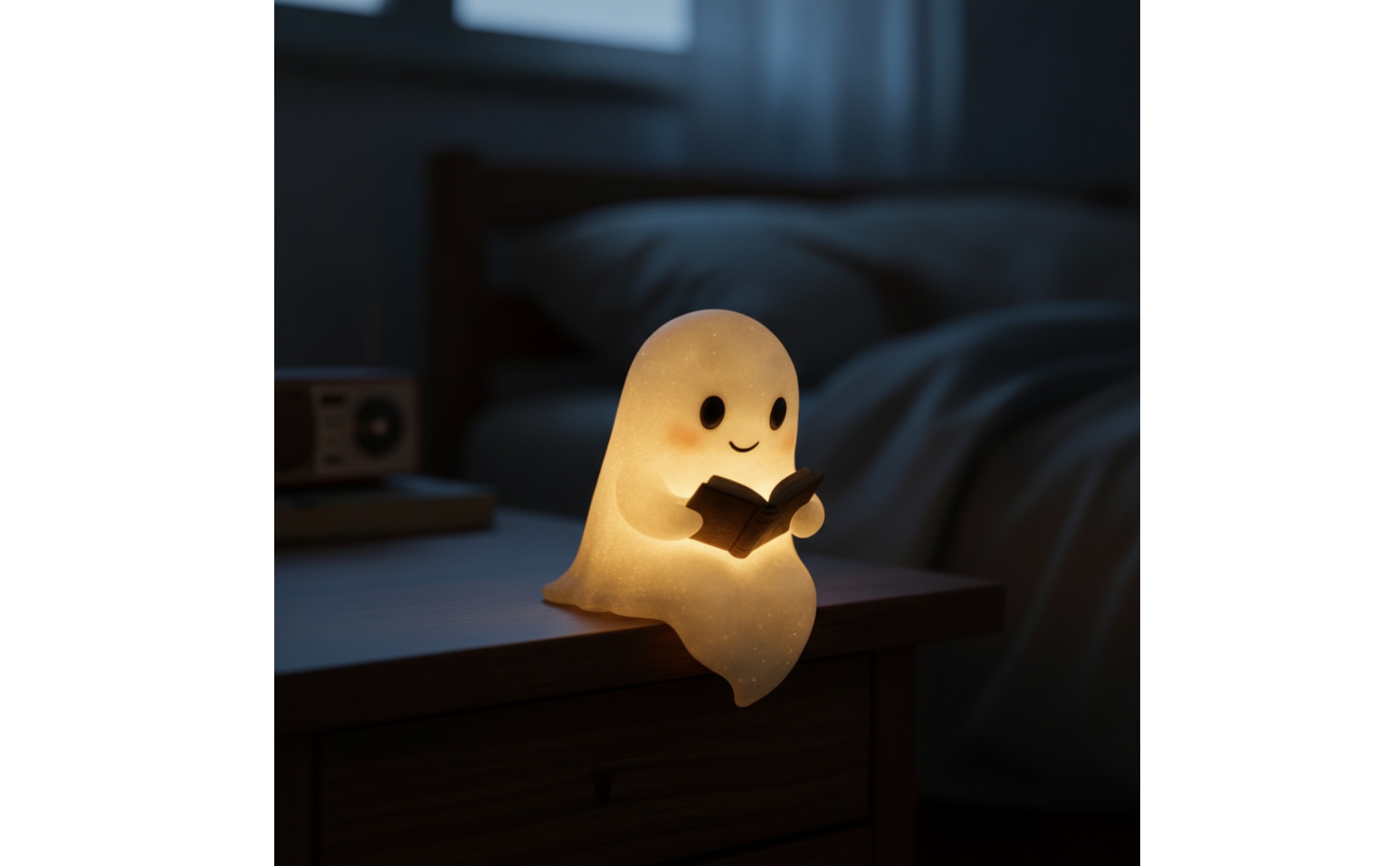 Ghost Night Light with Book Cute Ghost Reading Book Lamp Adorable for Bookshelf