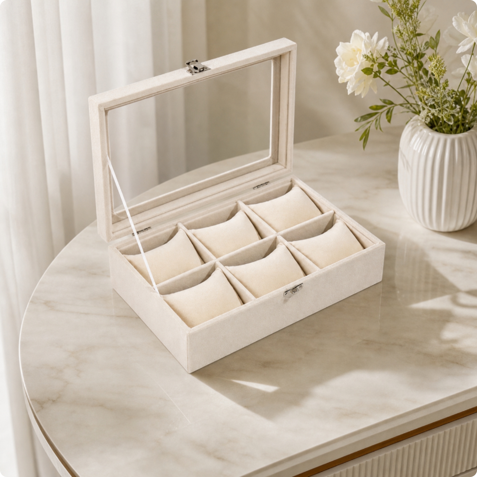 Watch Storage Box with Clear Lid Sleek 6-Slot Watch Organizer for Closet