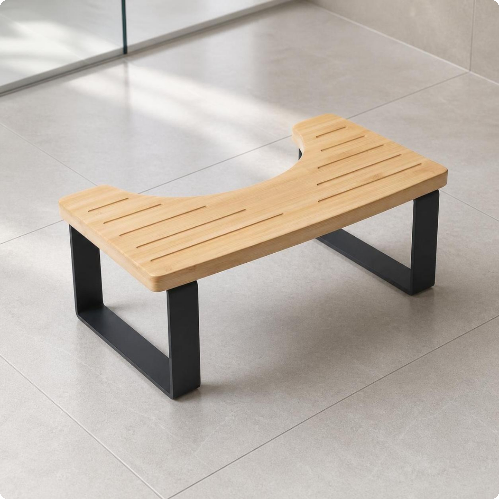 Bathroom Stool with Wooden Seat Ergonomic Low Bathroom Footstool Portable
