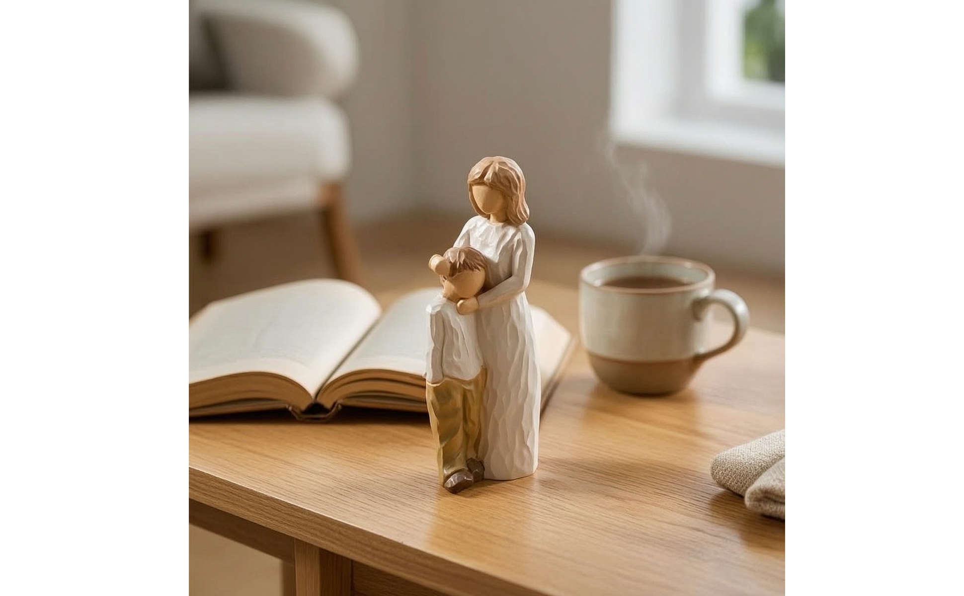 Mutter-Kind-Figur aus Harz Dekofigur mit Holzoptik dekorativ für Mütter, Sammler