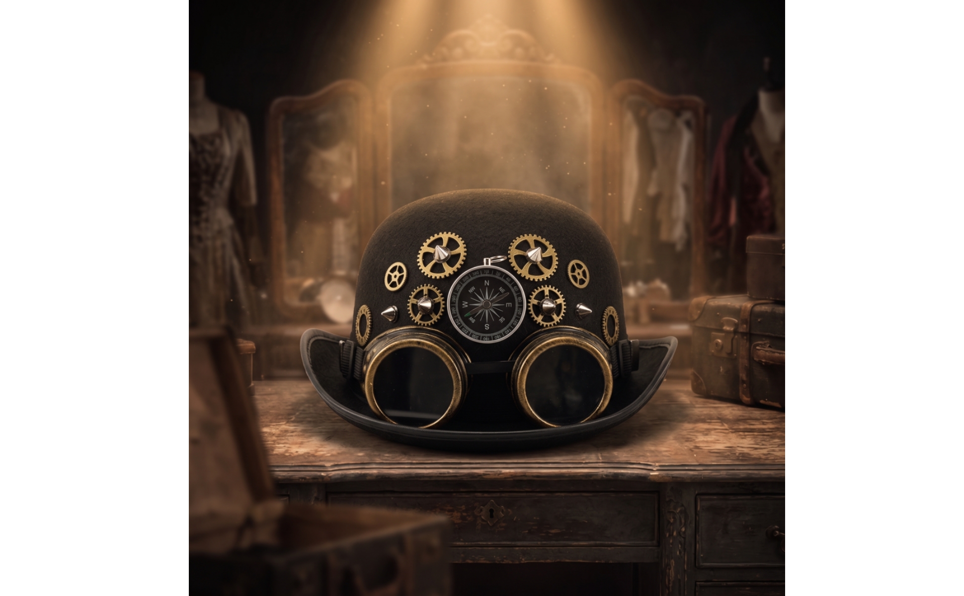 Steampunk Top Hat Felt Top Hat with Goggles Black for Cosplay, Halloween, Adults