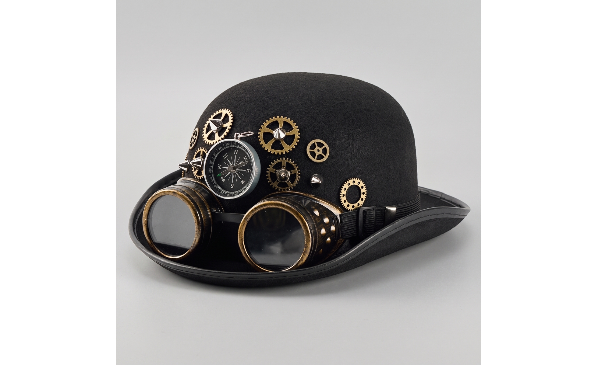 Steampunk Top Hat Felt Top Hat with Goggles Black for Cosplay, Halloween, Adults