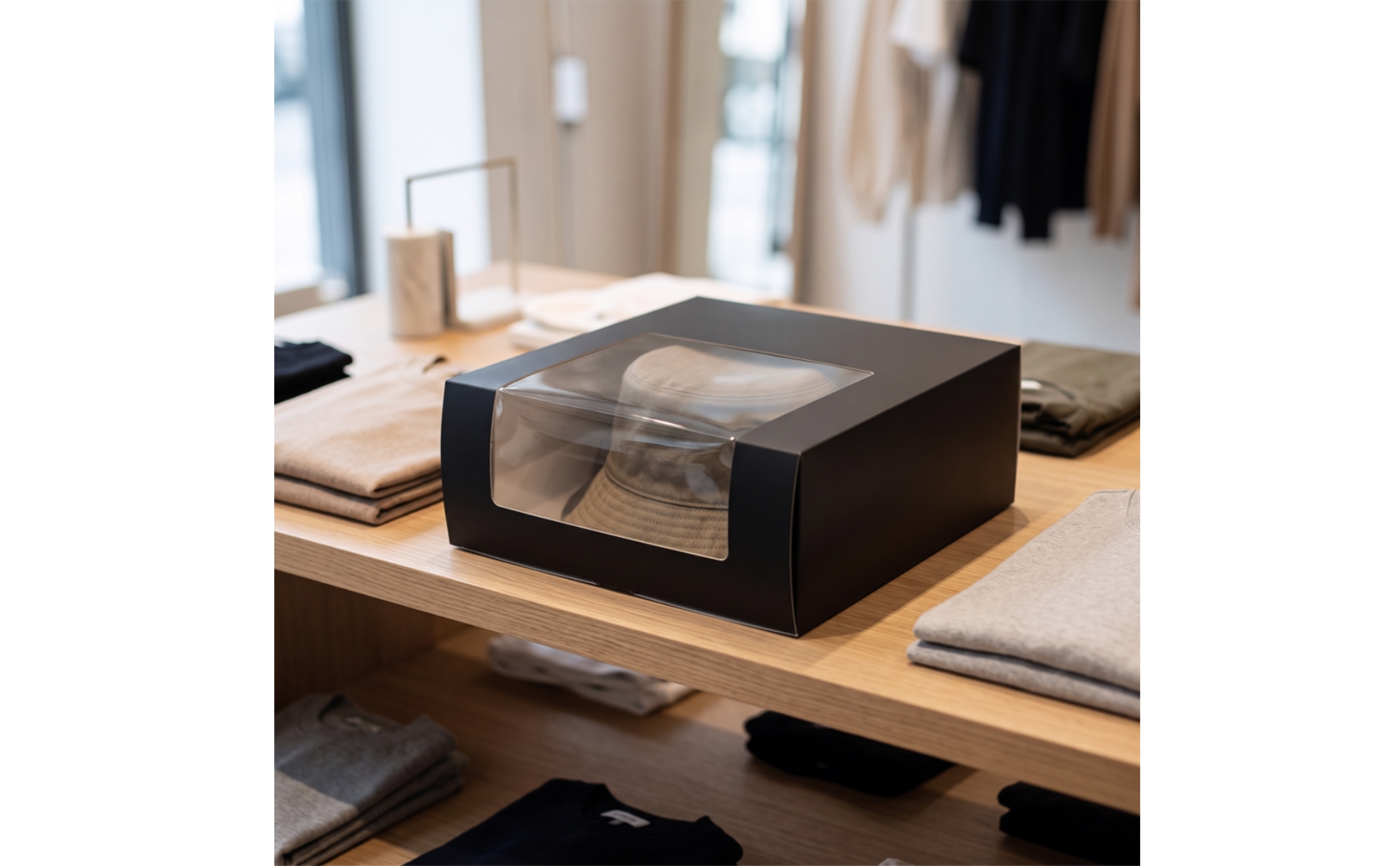 Hat Box with Window Compact Paperboard Hat Box Minimalist for Retail Display