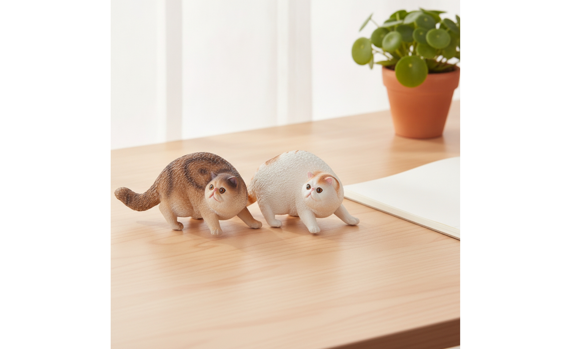 2 Pieces Cat Figurines Detailed Miniature Cat Figurines Hand-Painted
