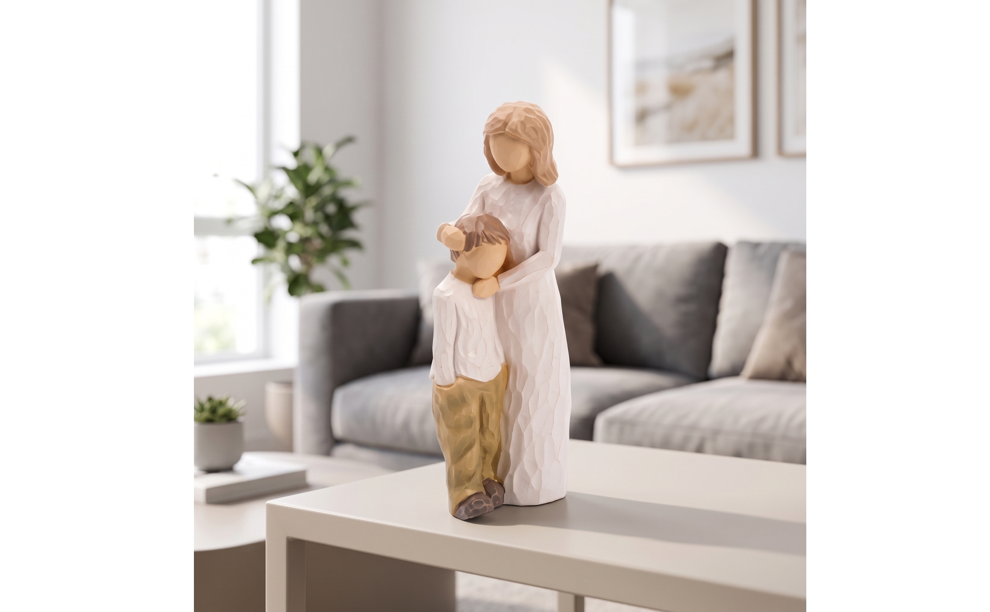 Mutter-Kind-Figur aus Harz Dekofigur mit Holzoptik dekorativ für Mütter, Sammler