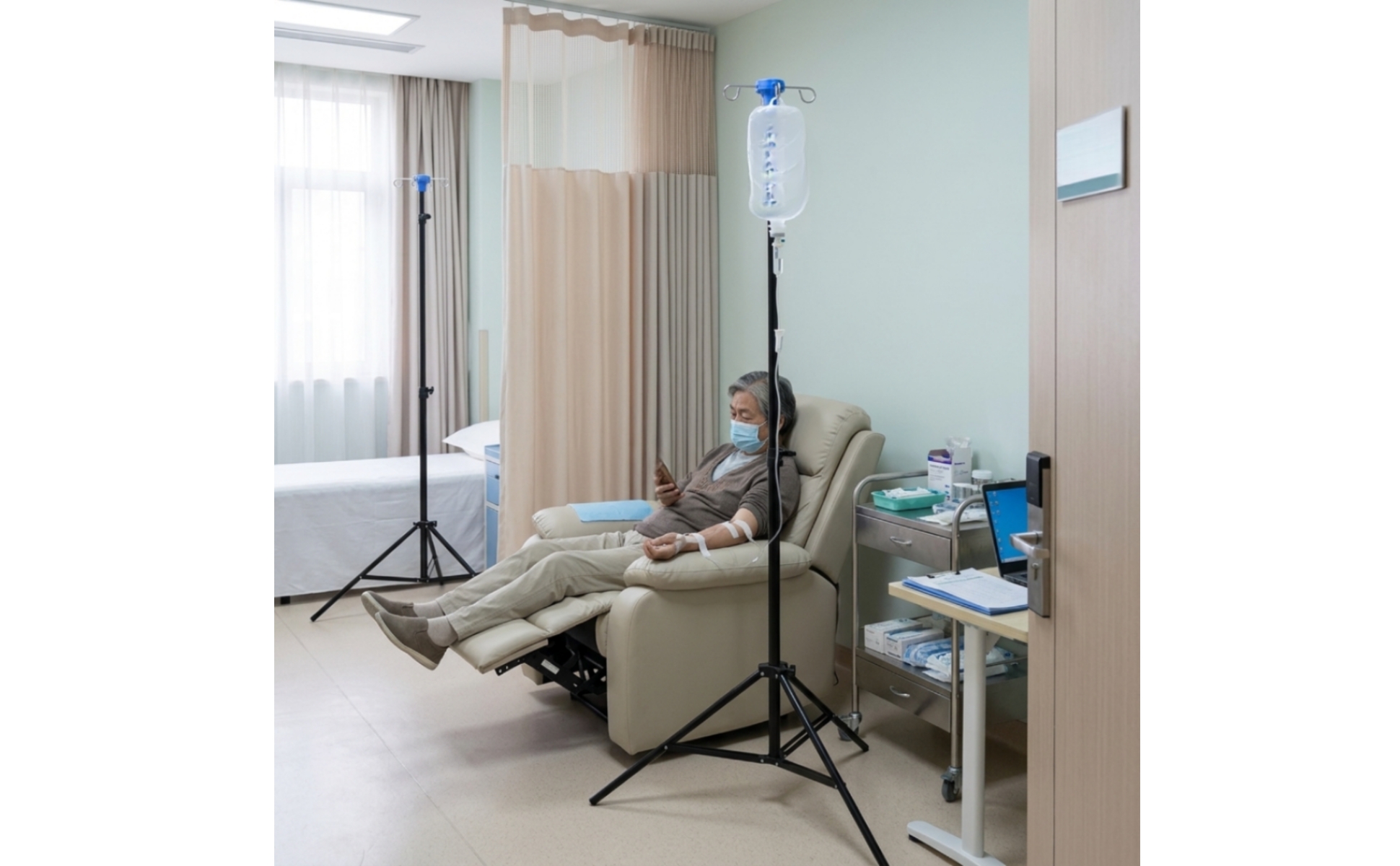 IV Pole with Tripod Base Height Adjustable Infusion Stand with Four Hooks