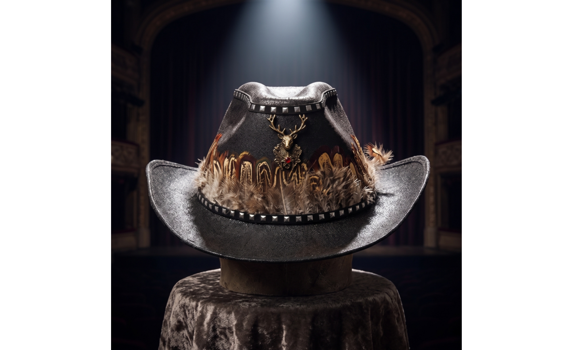 Cappello da Cowboy con Penna Vintage Cappello Western in Ecopelle Ribelle