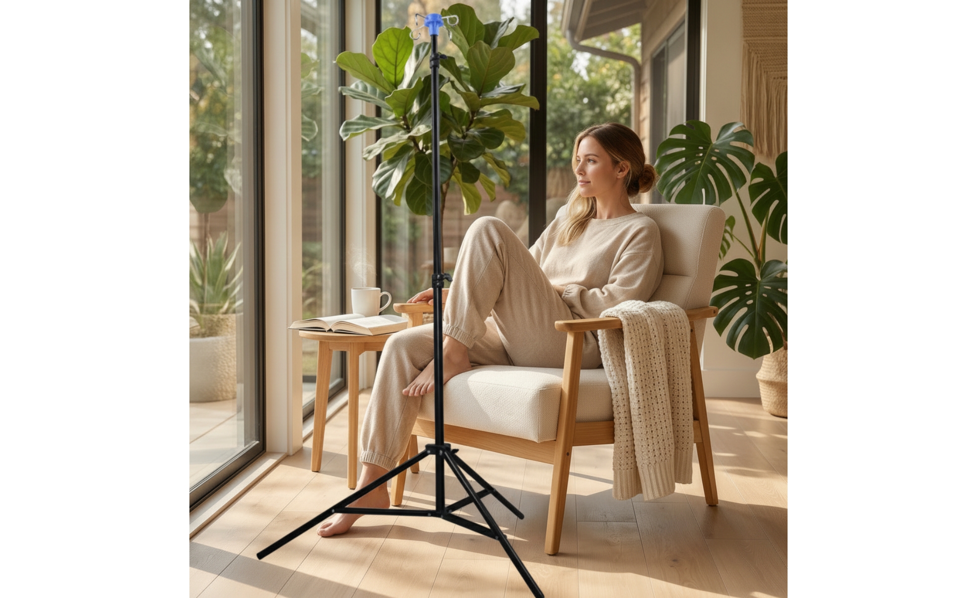 IV Pole with Tripod Base Height Adjustable Infusion Stand with Four Hooks
