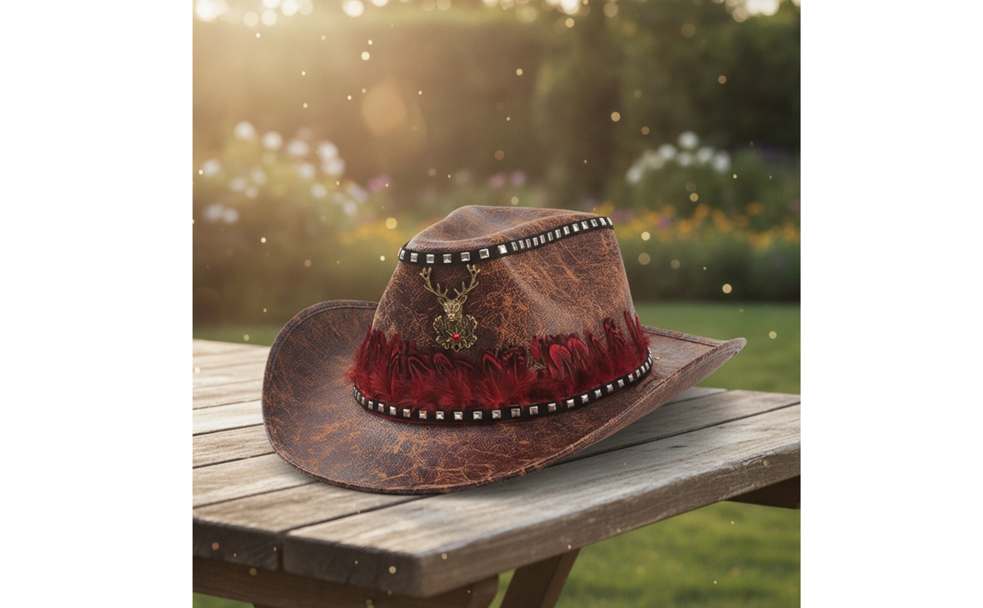Cappello da Cowboy con Penna Vintage Cappello Western in Ecopelle Ribelle