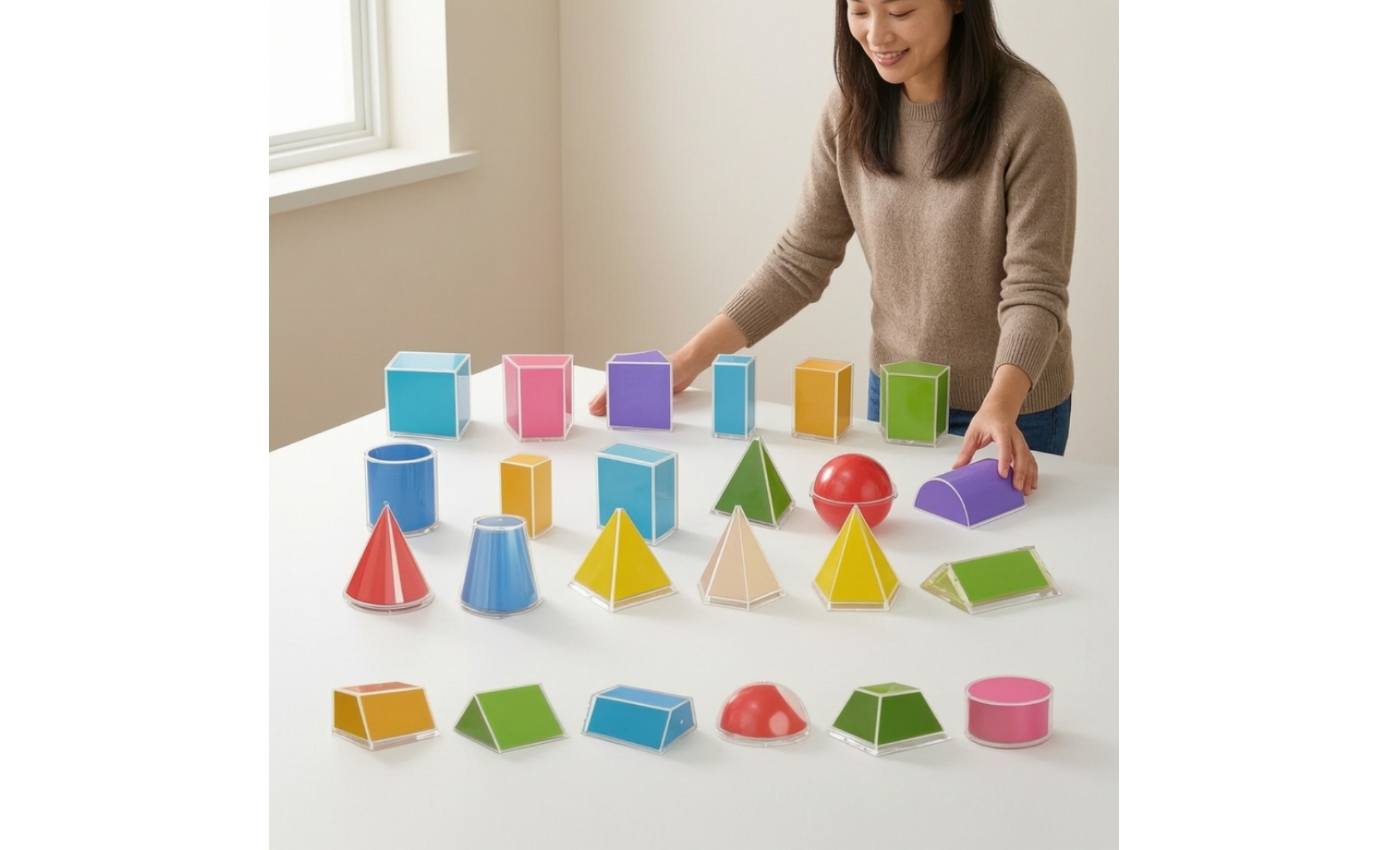 24 Pieces Geometry Teaching Model Kit Transparent for Classroom, Homeschooling