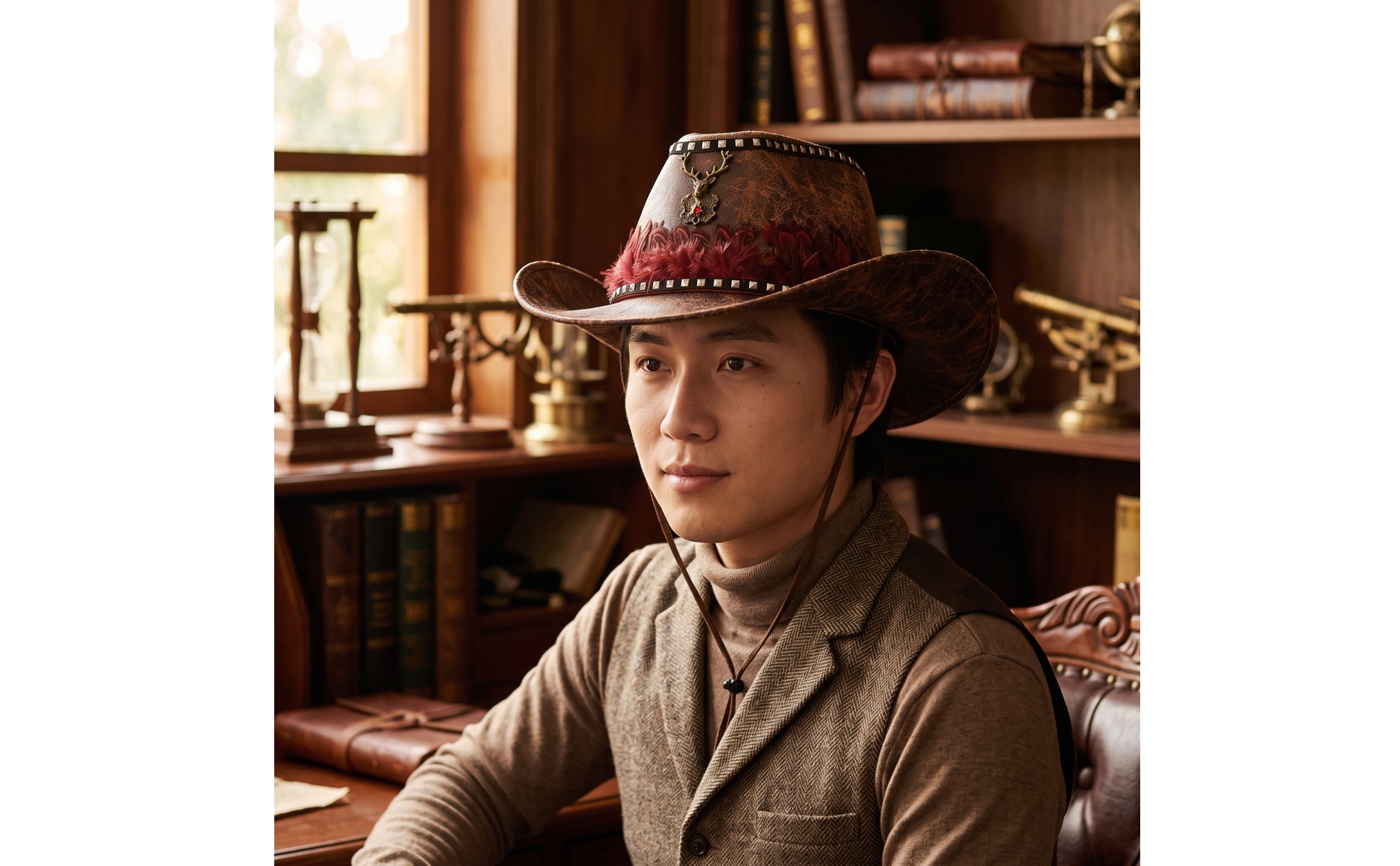 Cappello da Cowboy con Penna Vintage Cappello Western in Ecopelle Ribelle