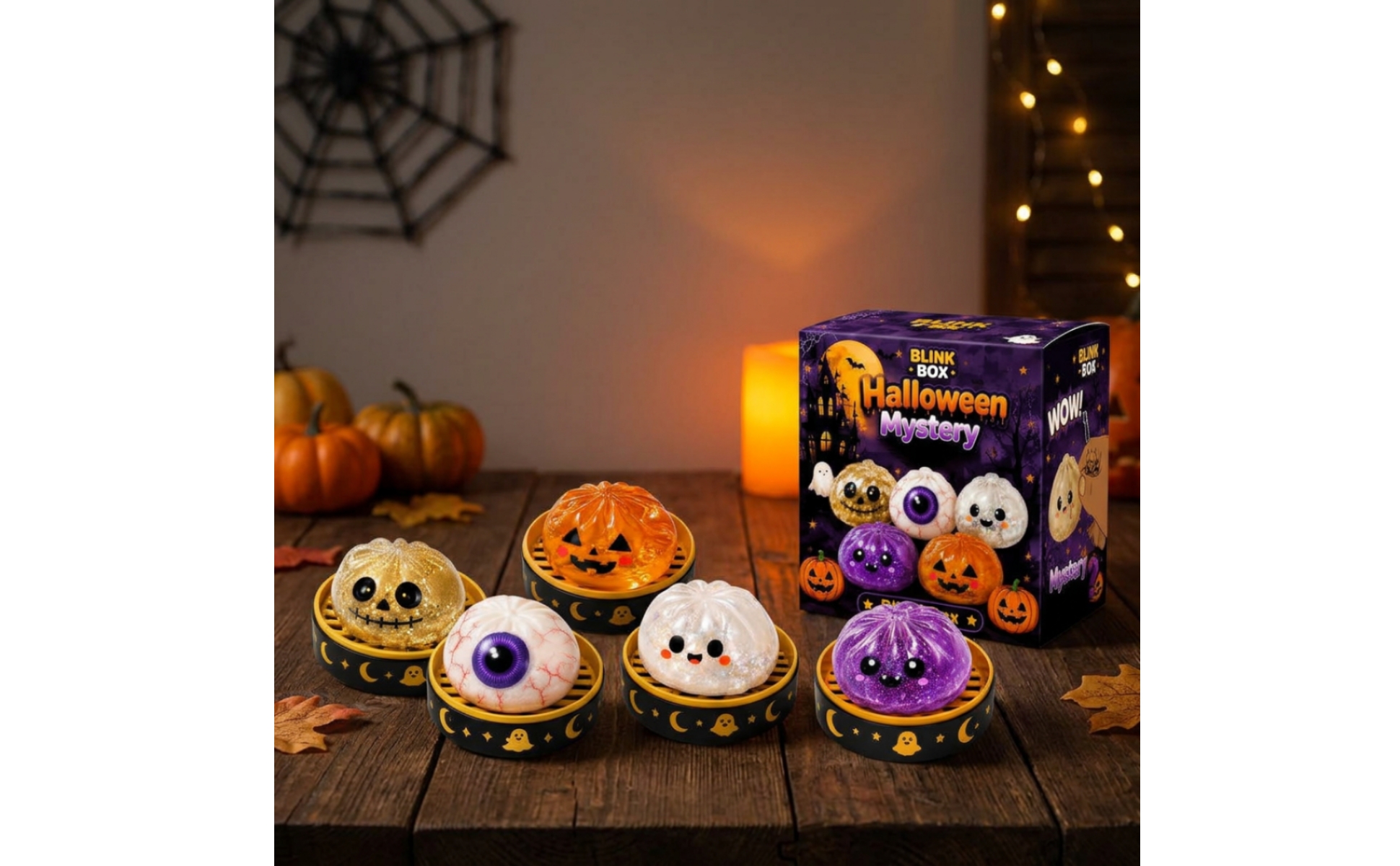 5 Pieces Ghost Dumpling Squishy Spooky-Cute with Tray Halloween