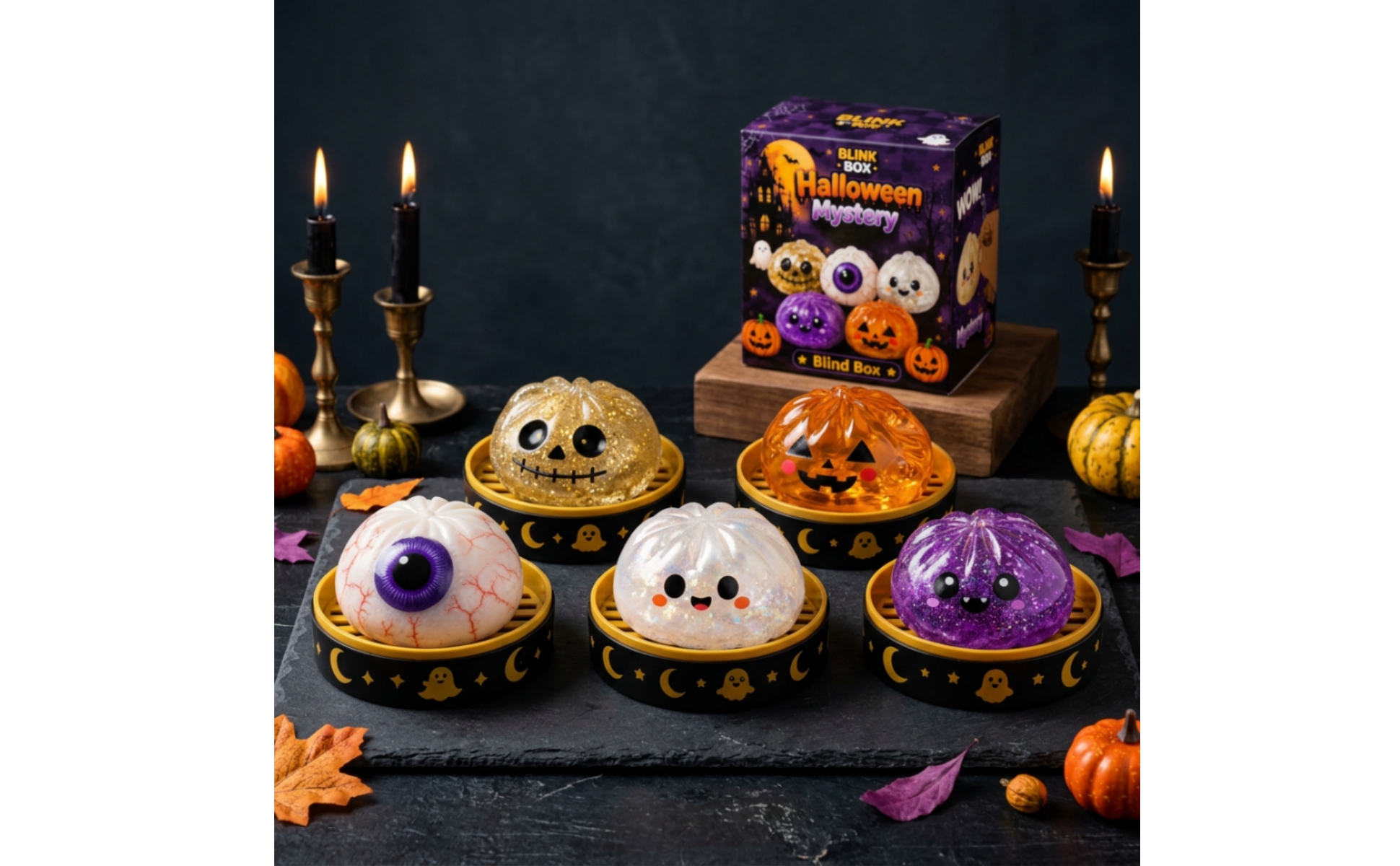 5 Pieces Ghost Dumpling Squishy Spooky-Cute with Tray Halloween