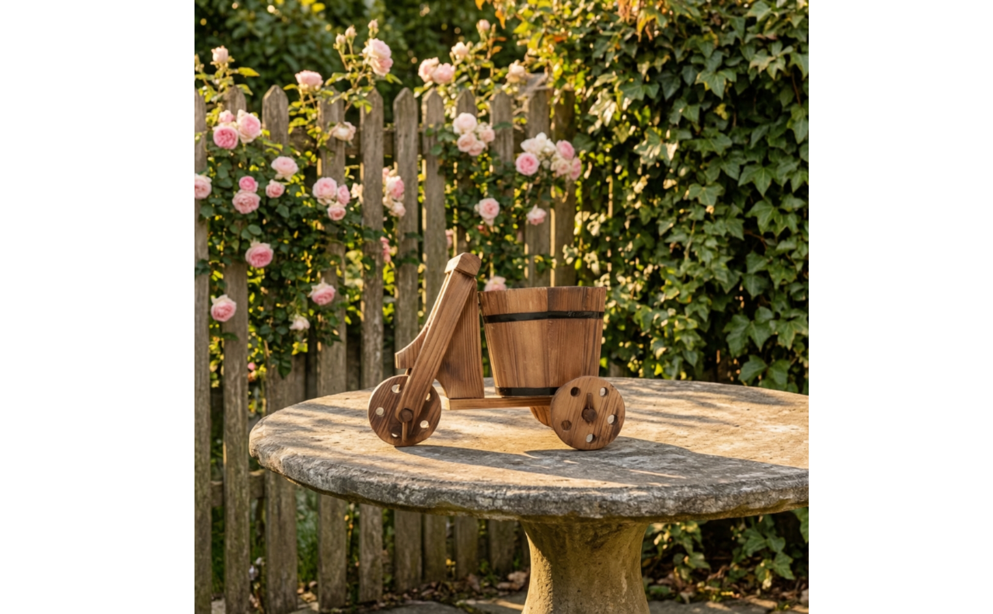 Wooden Tricycle Planter Vintage-Style Tricycle Planter with Bucket Rustic