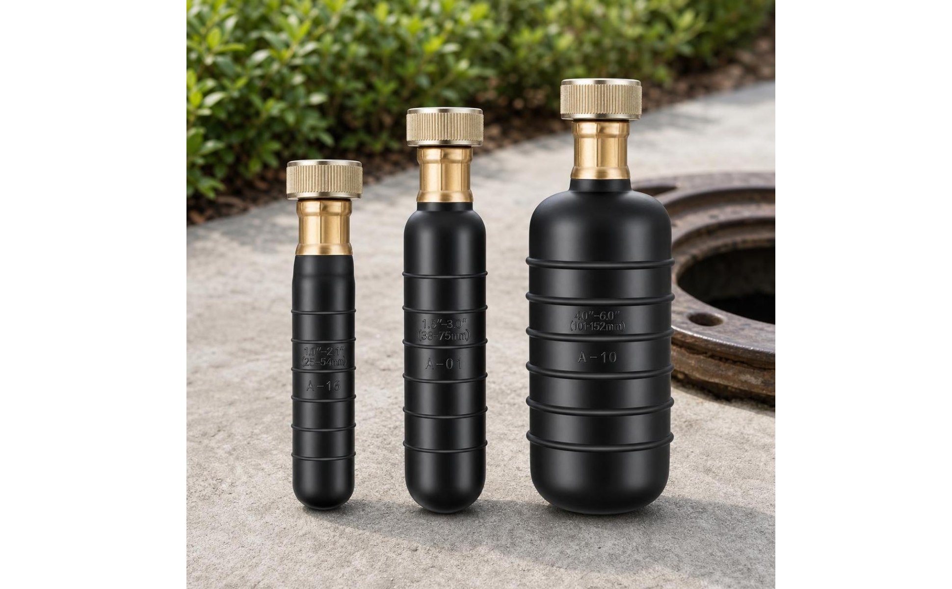 3 Pieces Drain Cleaning Bladder Ribbed Drain Bladder with Metal Connector
