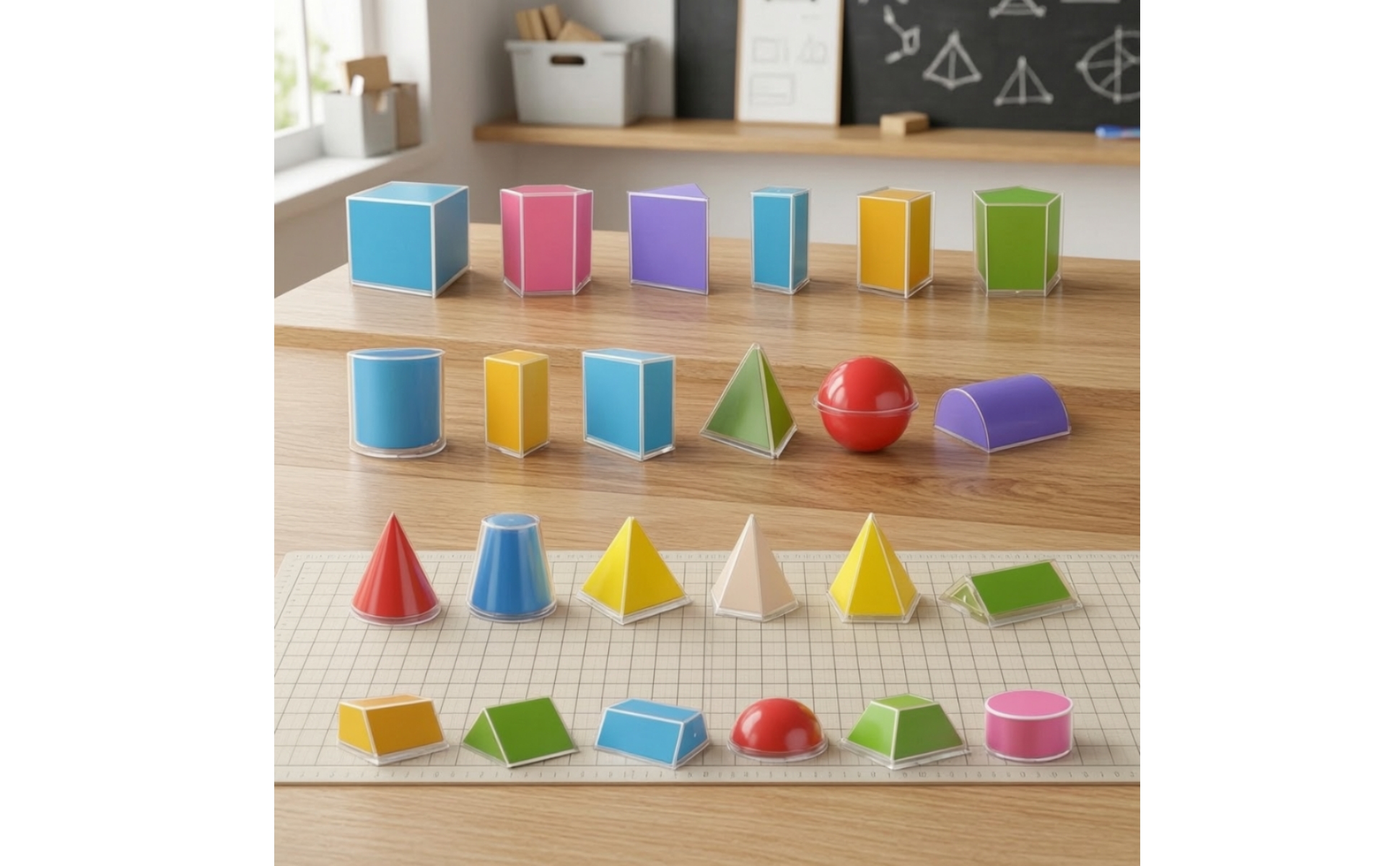 24 Pieces Geometry Teaching Model Kit Transparent for Classroom, Homeschooling