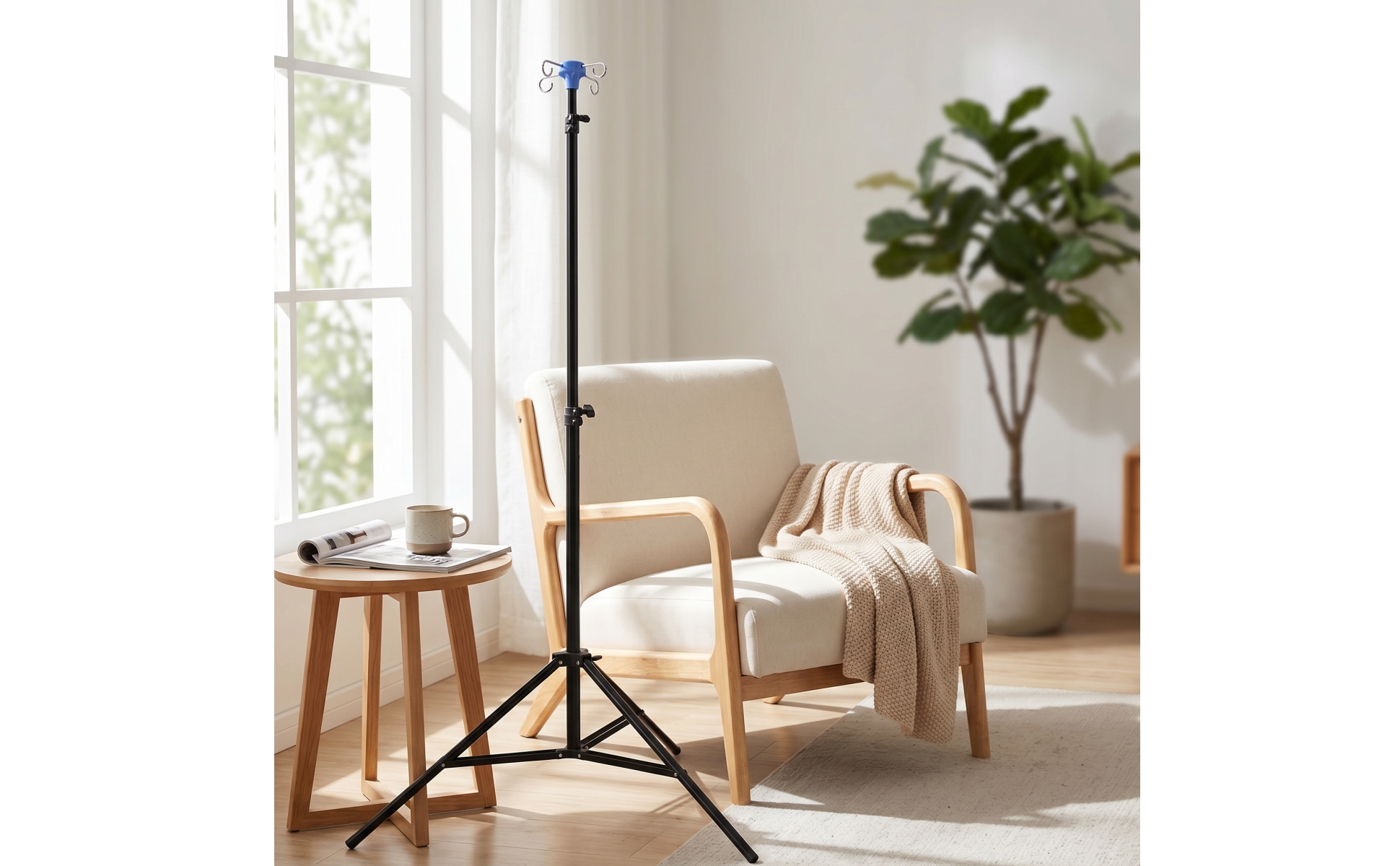 IV Pole with Tripod Base Height Adjustable Infusion Stand with Four Hooks